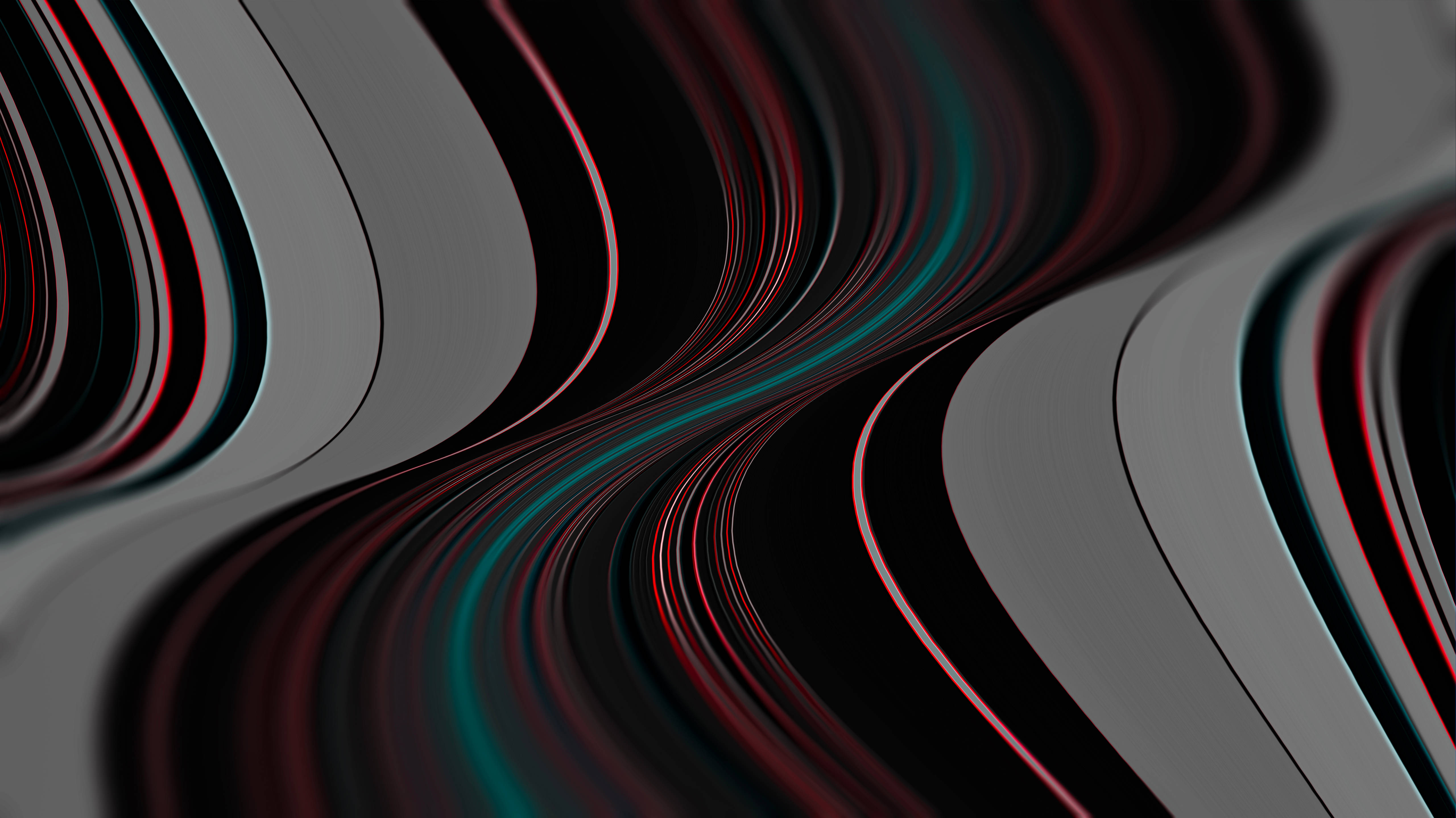abstract gray waves, black gray red and teal, mesmerizing digital vortex effect, 5K Desktop Wallpaper