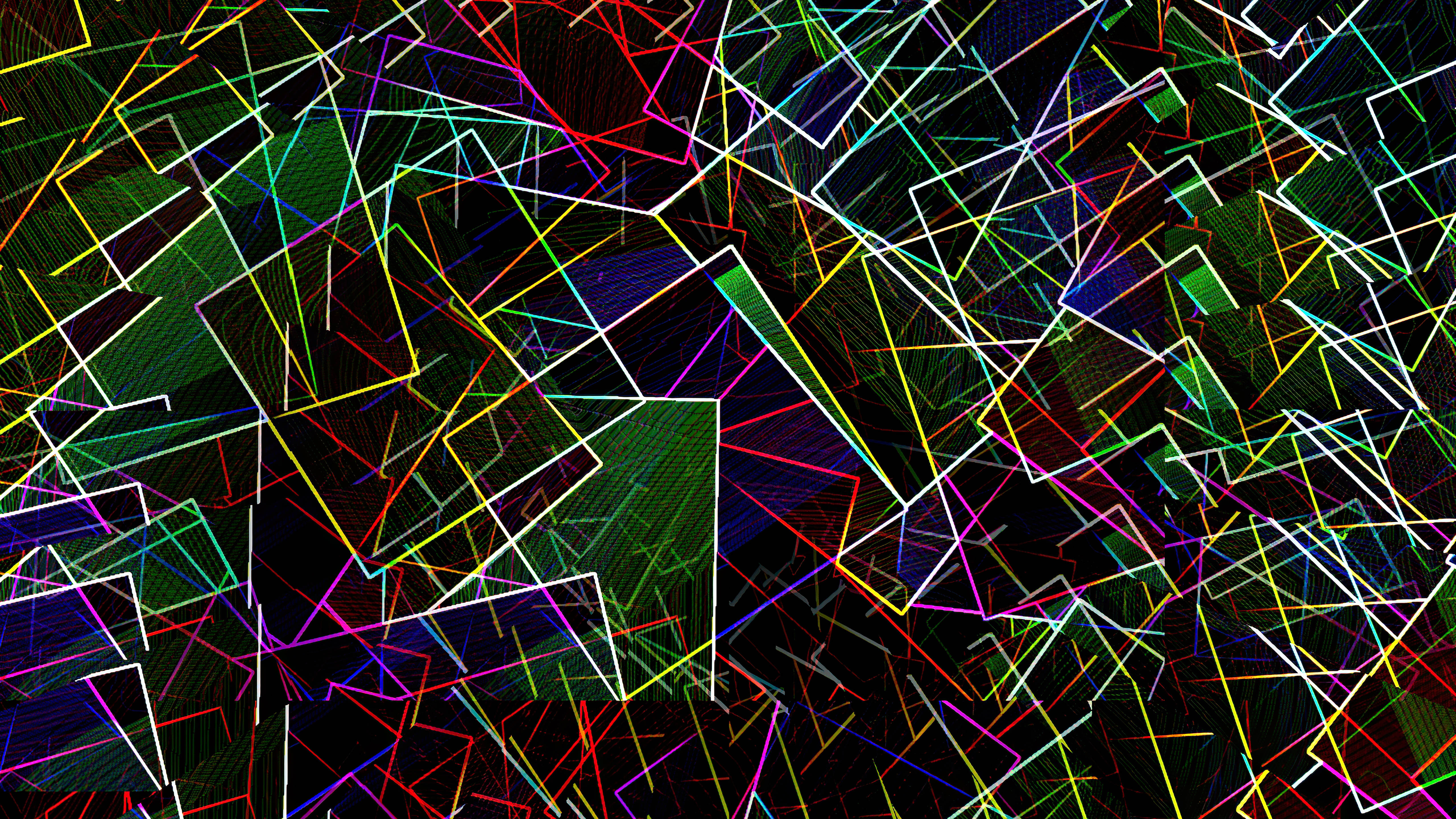 neon lines, geometric shapes, dark background, 5K Desktop Wallpaper