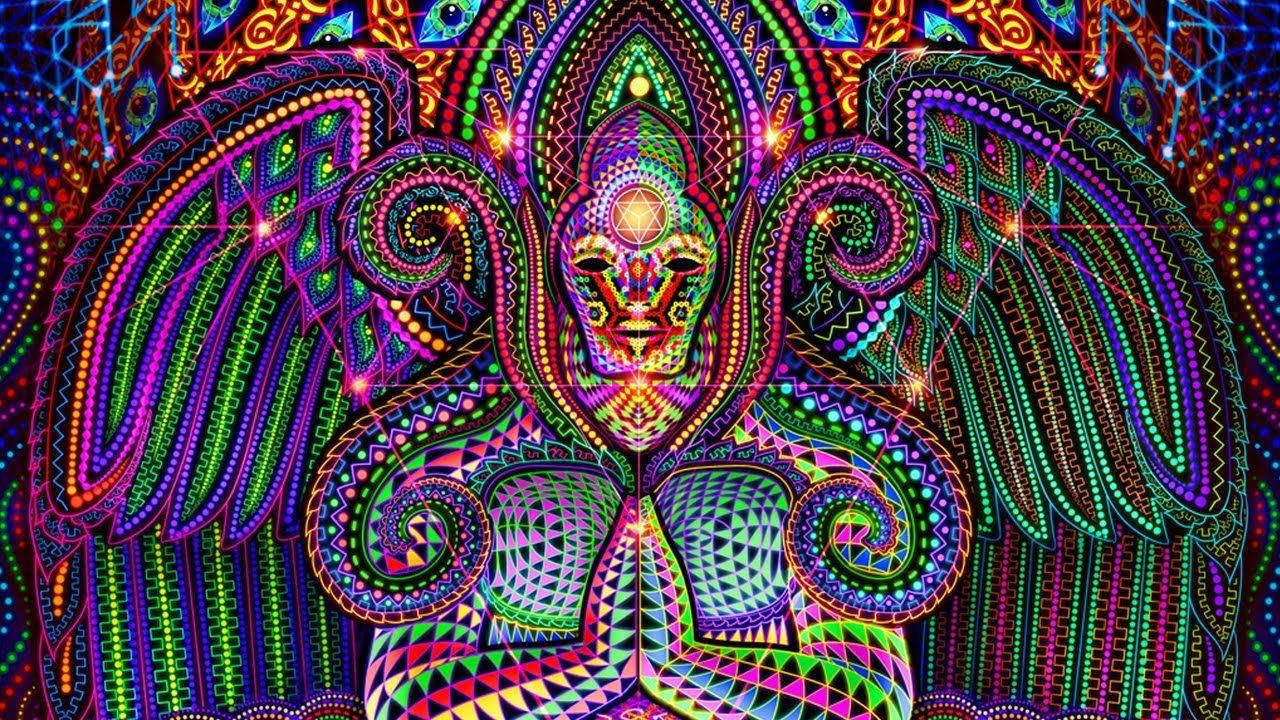 Abstract God, glowing wings, intricate geometric patterns, HD Desktop Wallpaper