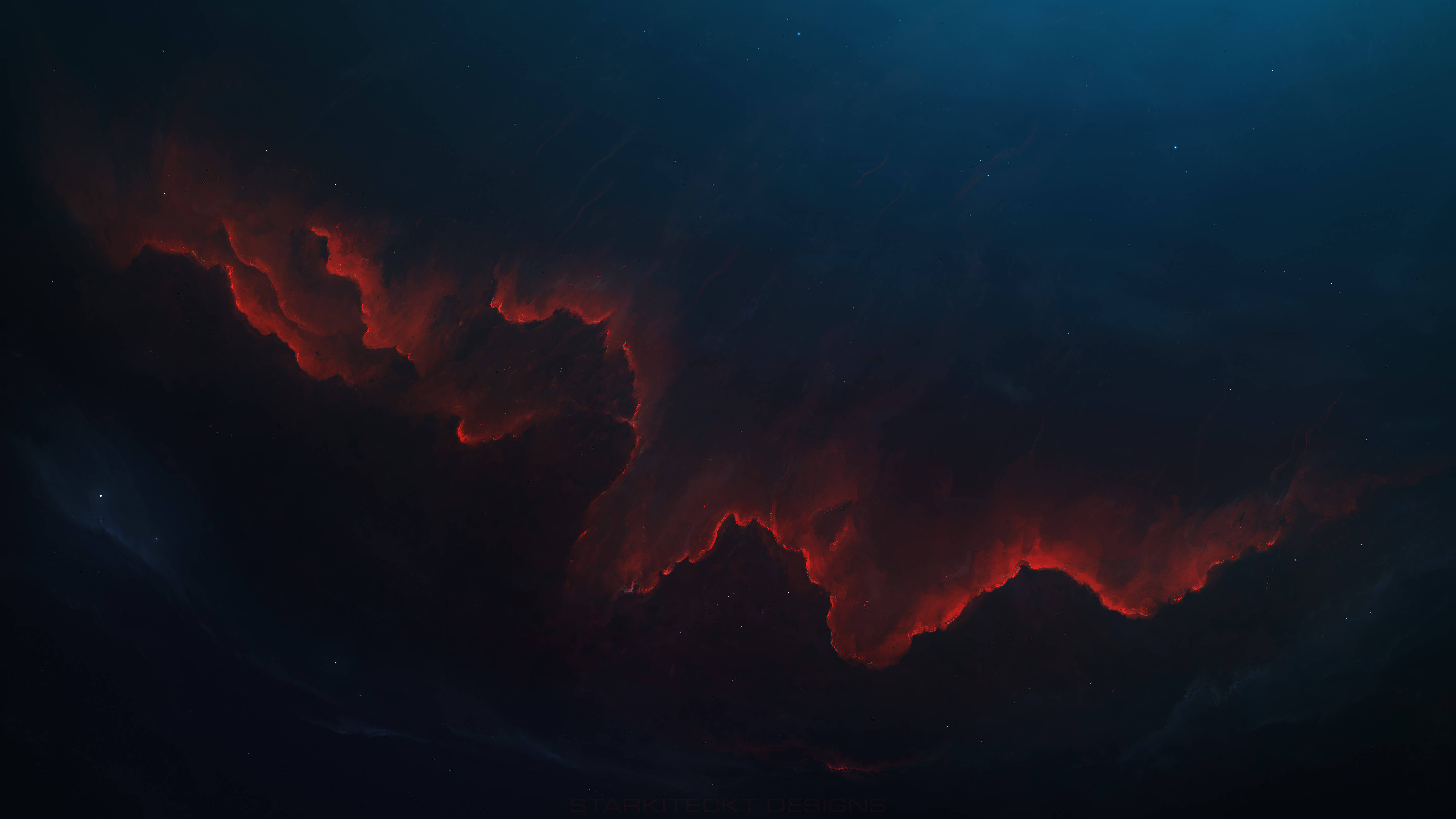 red clouds, fiery red nebula, deep cosmic blue void, 5K Desktop Wallpaper