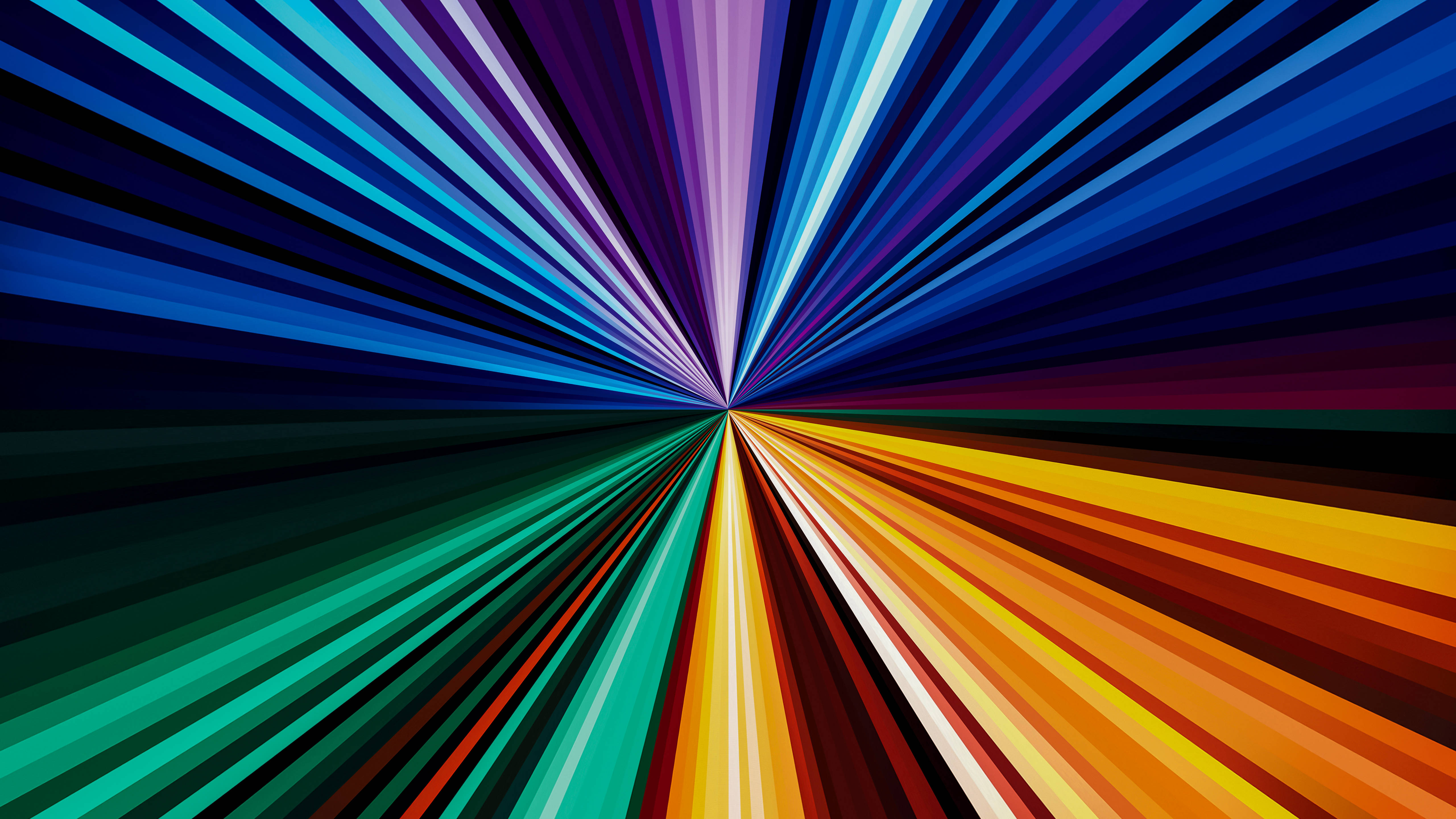 multicolored burst star, radial stripes, electric blues, 5K Desktop Wallpaper