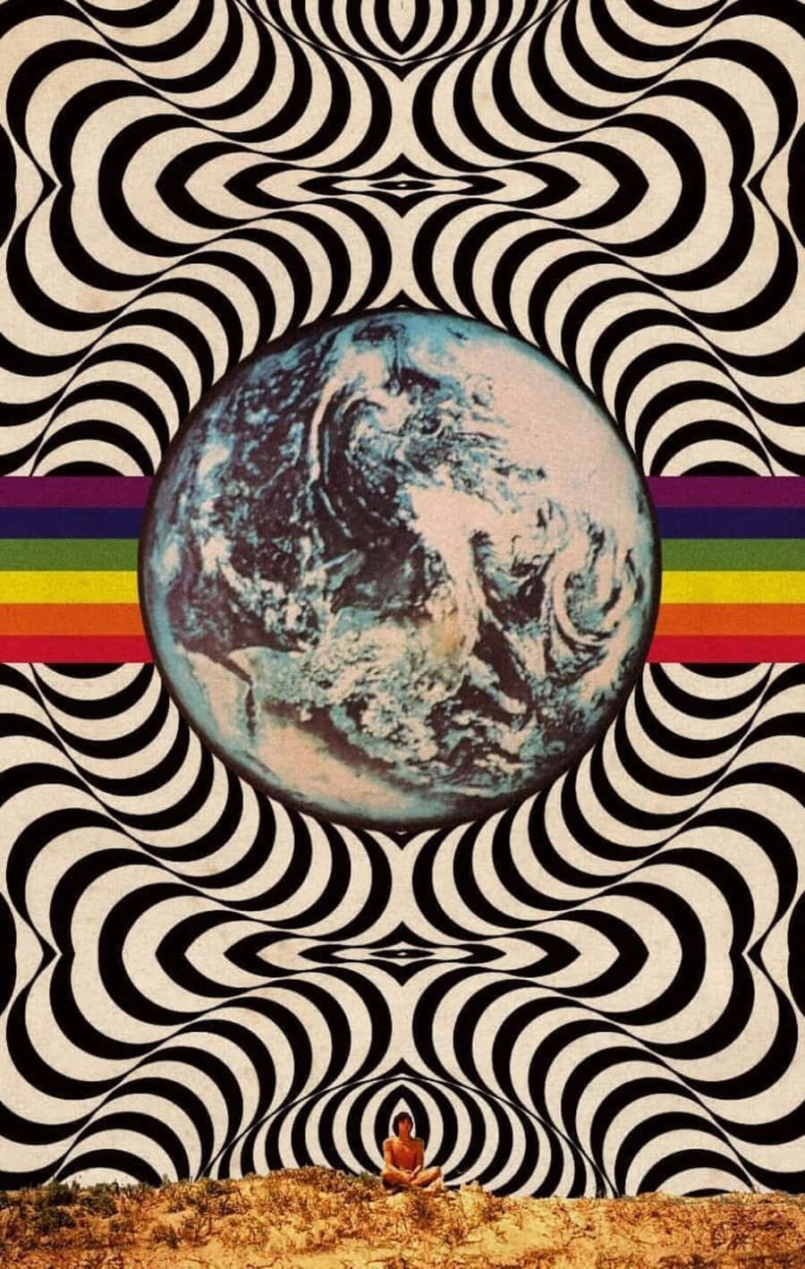 Psychedelic 70s Aesthetic, black and white swirl pattern, Earth globe, HD Phone Wallpaper