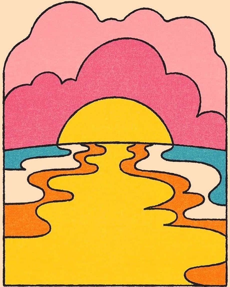 Psychedelic 70s Aesthetic, yellow sun, pink clouds, SD Phone Wallpaper