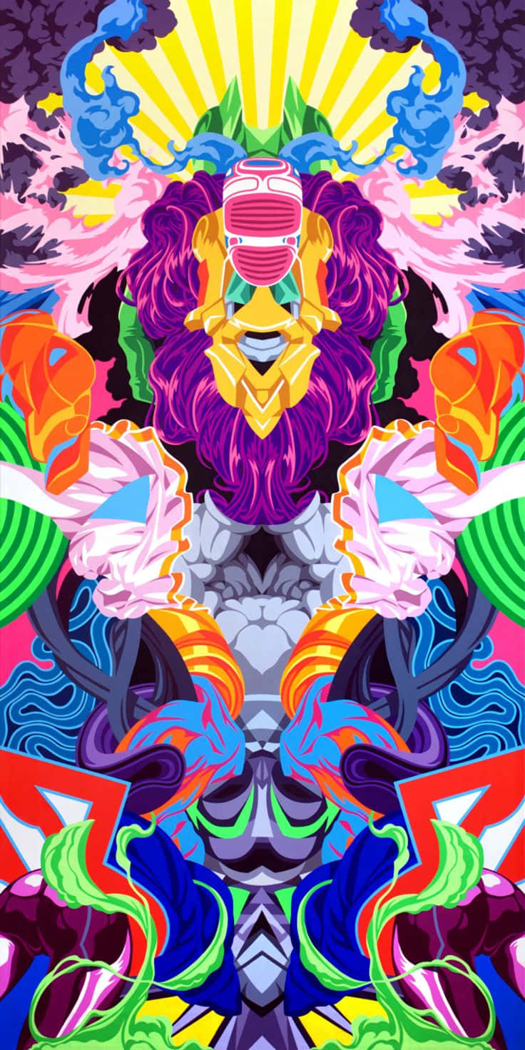 psychedelic animals, purple hair, radiant yellow sunburst background, HD Phone Wallpaper