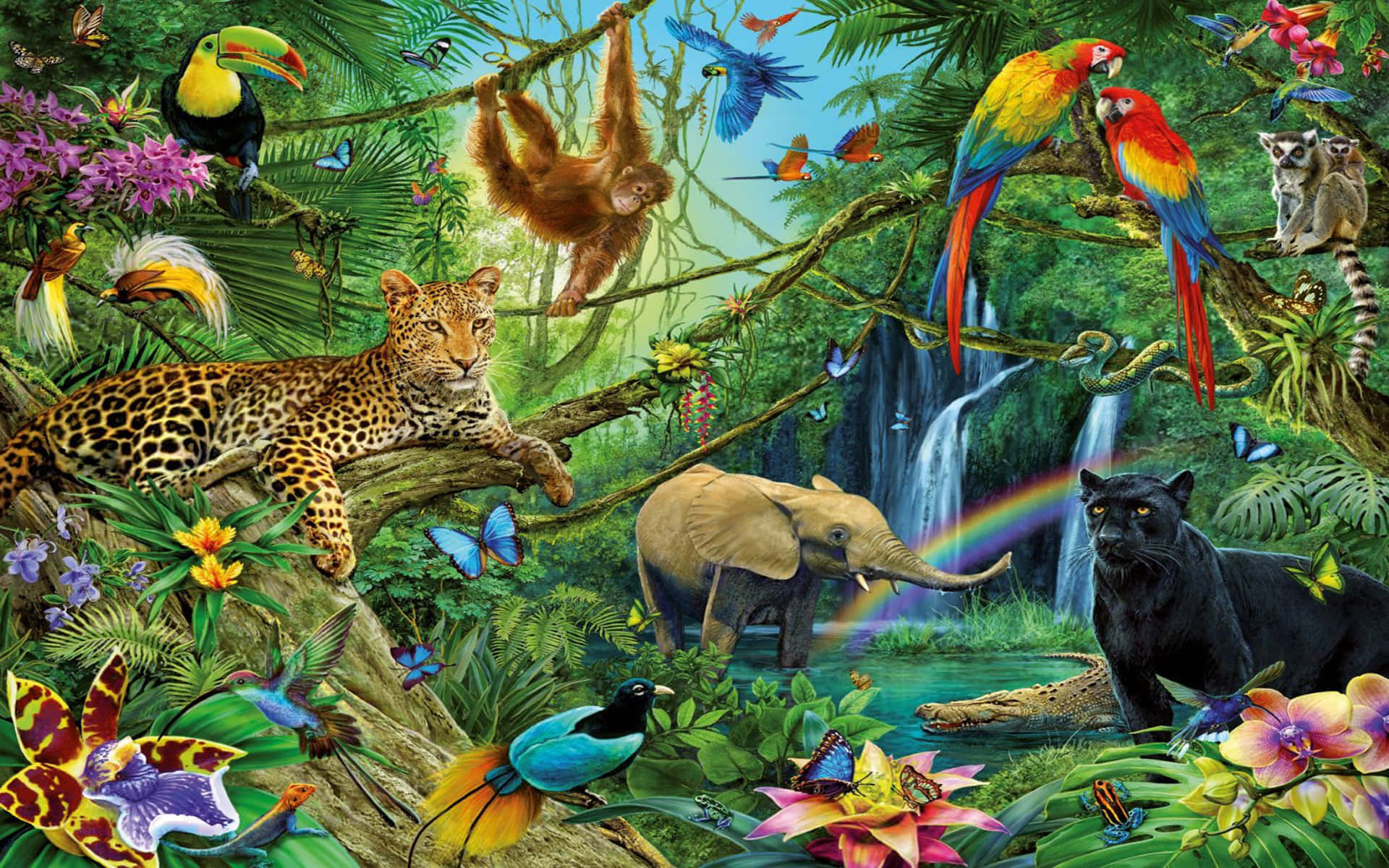 Psychedelic Animals, jungle, jaguars, Full HD Desktop Wallpaper
