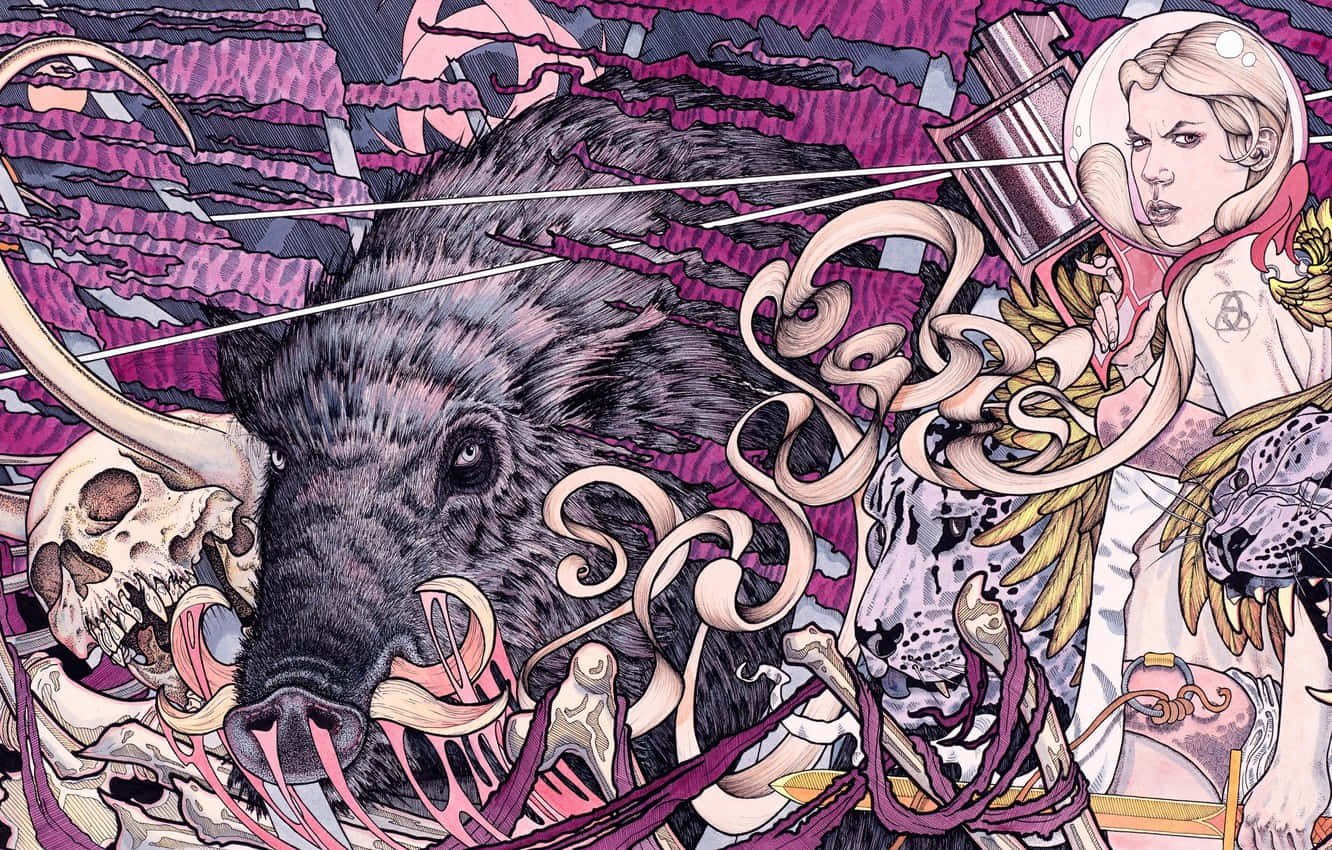 Psychedelic Animals, surreal illustration, woman in a helmet, HD Desktop Wallpaper