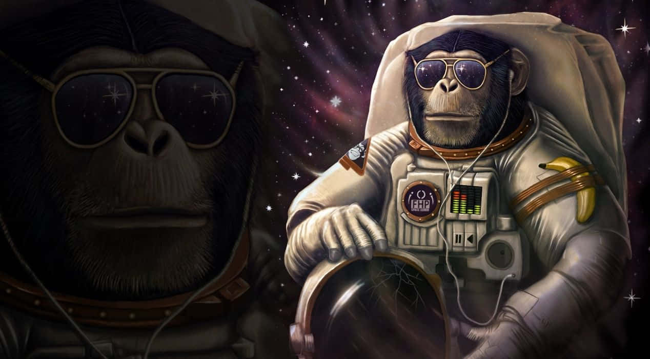 chimpanzees, astronaut suits, sunglasses, SD Desktop Wallpaper