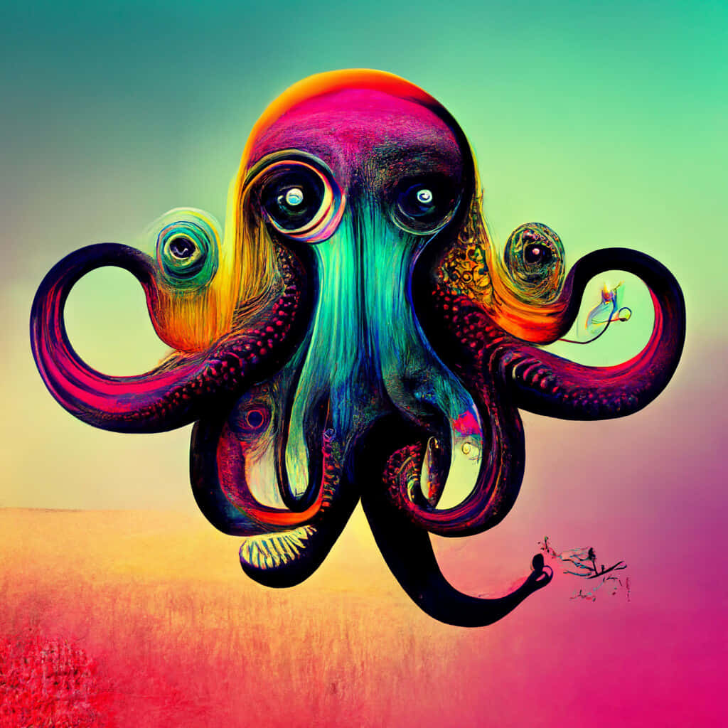 Psychedelic Animals, vibrantly colored octopus, multiple eyes, SD Desktop Wallpaper