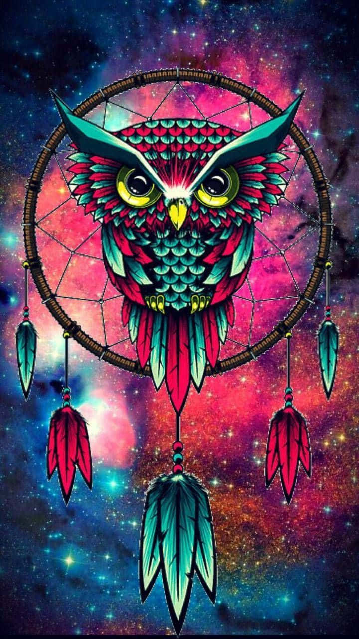 psychedelic animals, owl, teal and red feathers, HD Phone Wallpaper