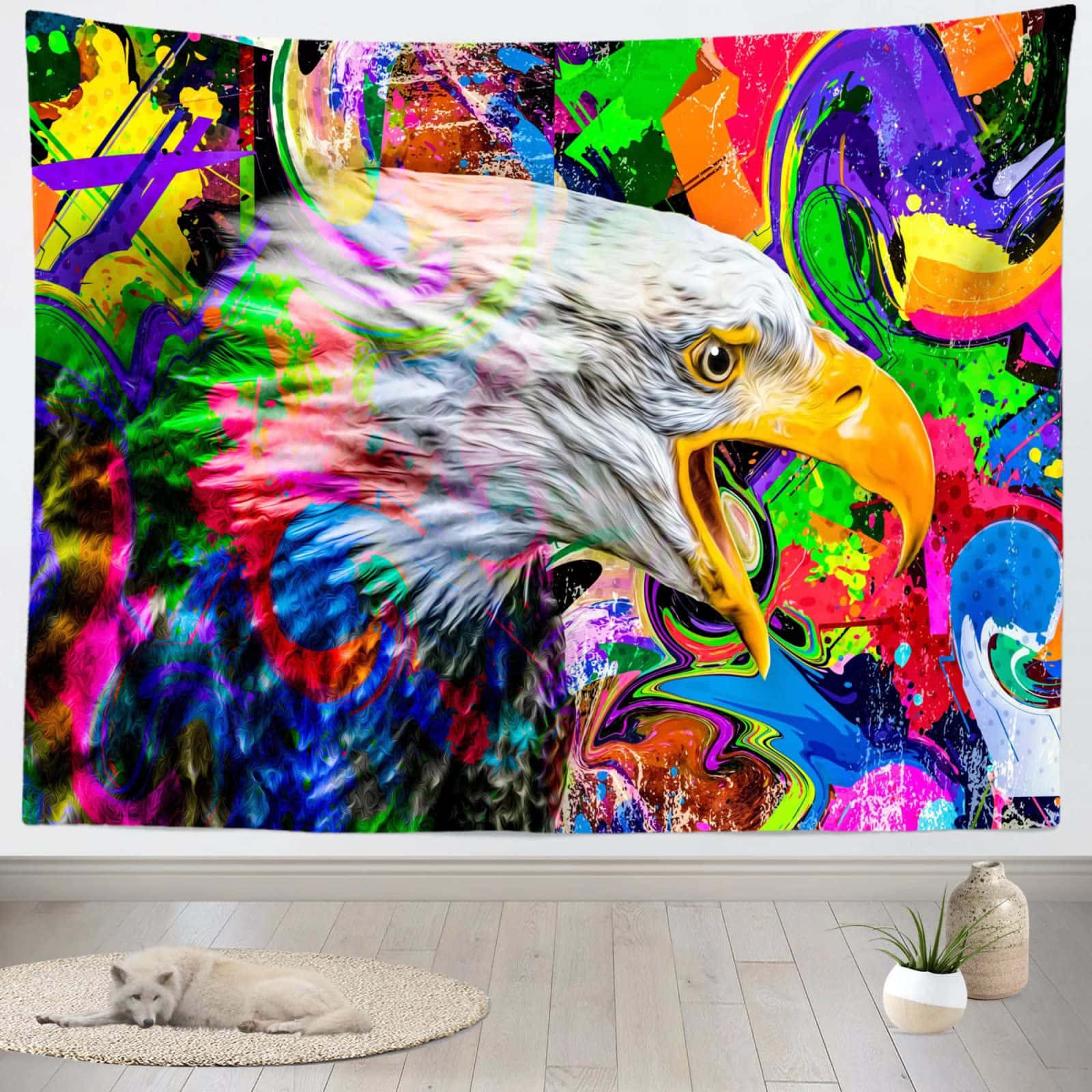 psychedelic animals, graffiti-style bald eagle head, colorful abstract wall tapestry, HD Desktop Wallpaper