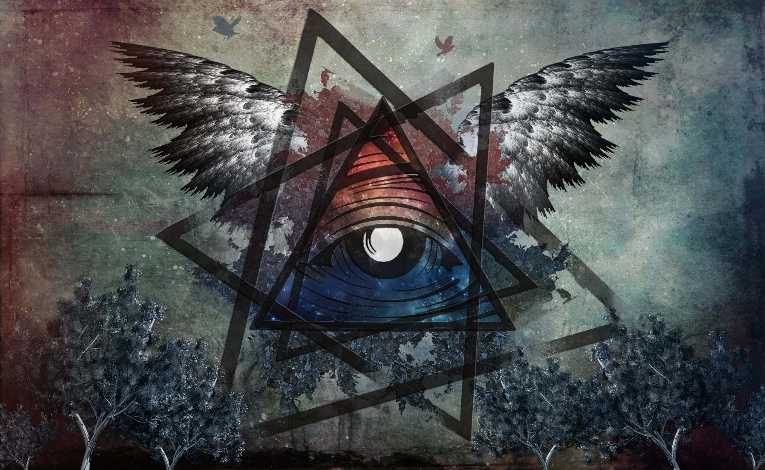 Psychedelic Animals, mystical eye, wings, 2K Desktop Wallpaper