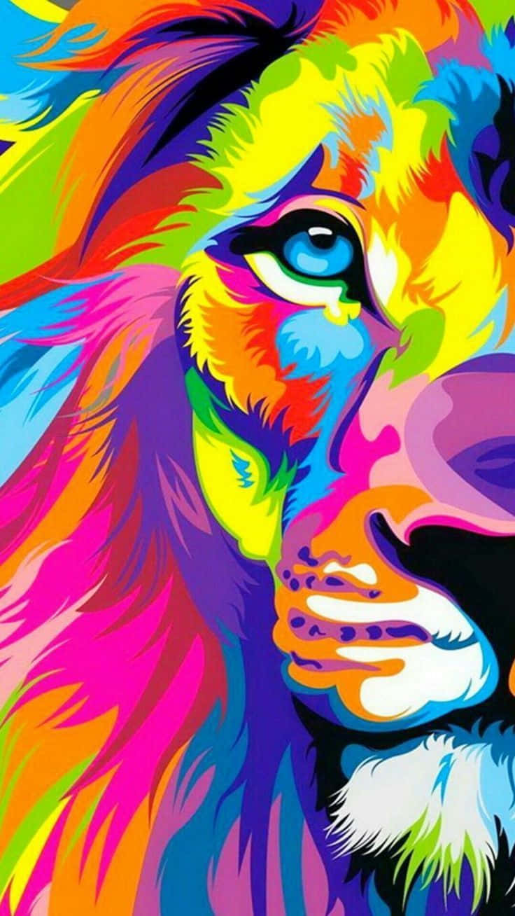 Mystical Trippy Animal World, lion's head, electric rainbow fur, HD Phone Wallpaper