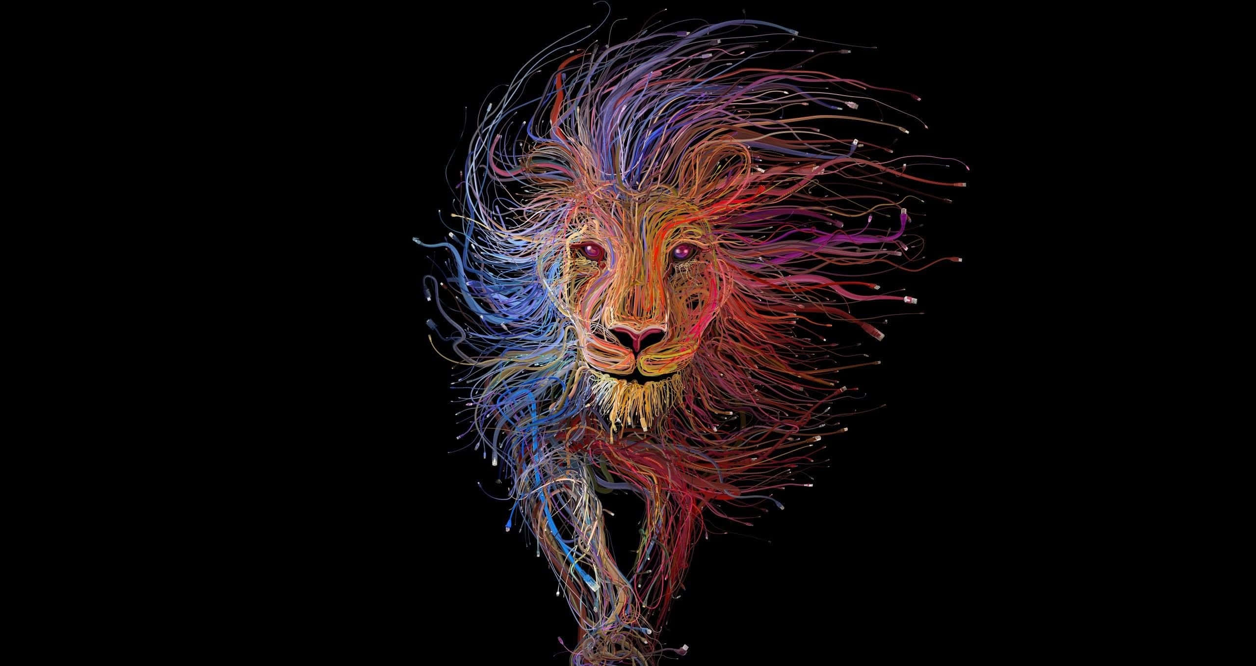 digital lion, electric blue, fiery red, 2K Desktop Wallpaper