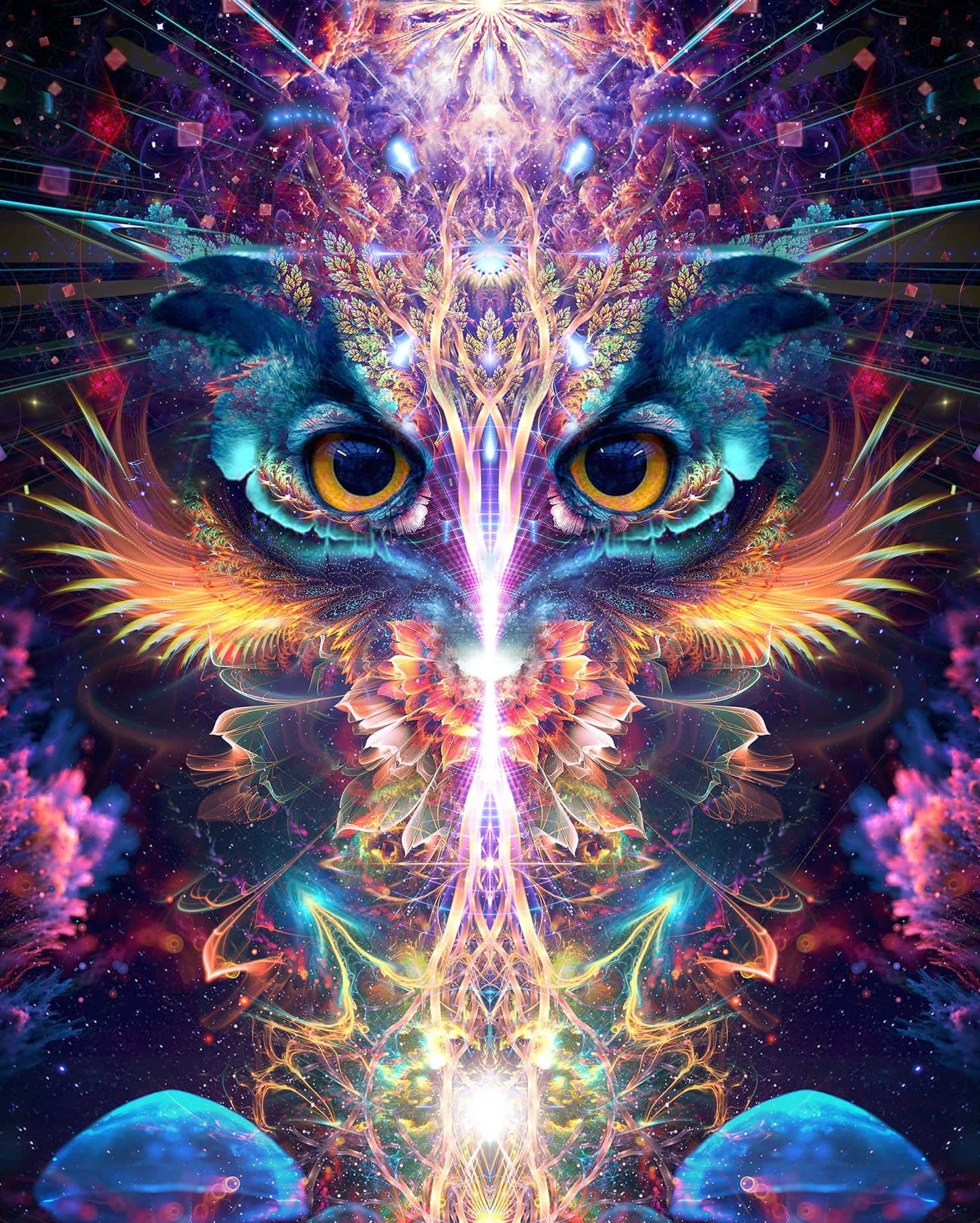 cosmic cat face, glowing eyes, radiant fractal patterns, HD Phone Wallpaper