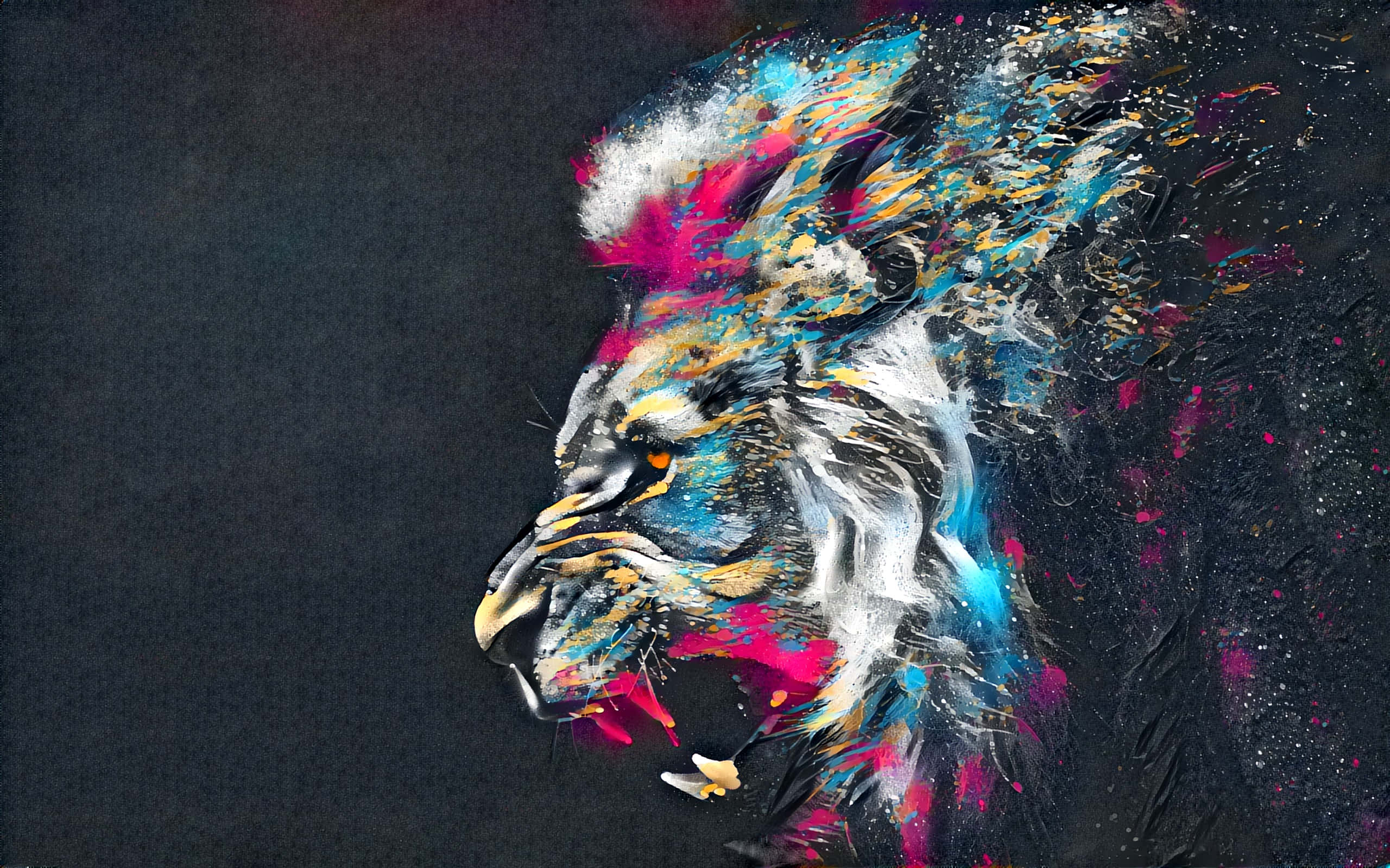 psychedelic animals, lion head, pink, 2K Desktop Wallpaper