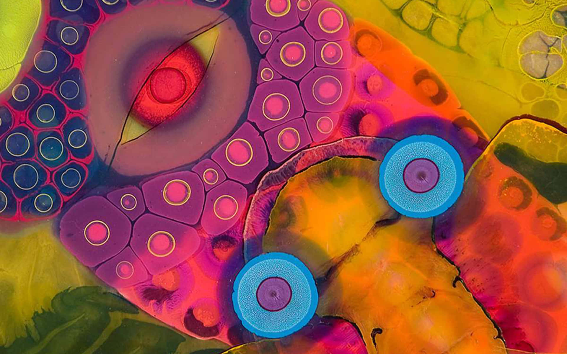 psychedelic art, colorful cellular patterns, glowing circles, Full HD Desktop Wallpaper