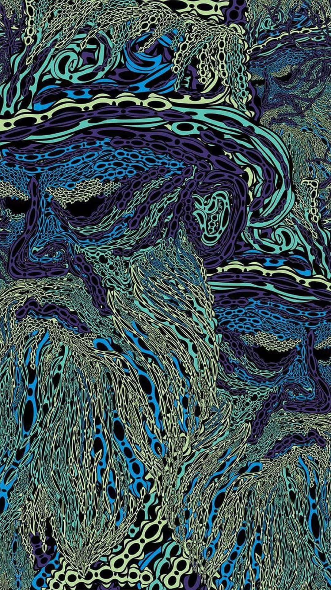 psychedelic art, teal blue, purple, Full HD Phone Wallpaper
