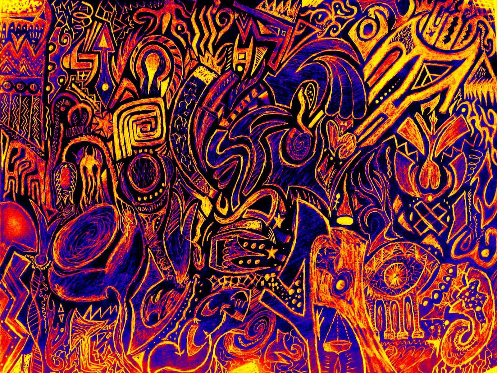 Psychedelic art, fiery orange, deep purple, HD Desktop Wallpaper