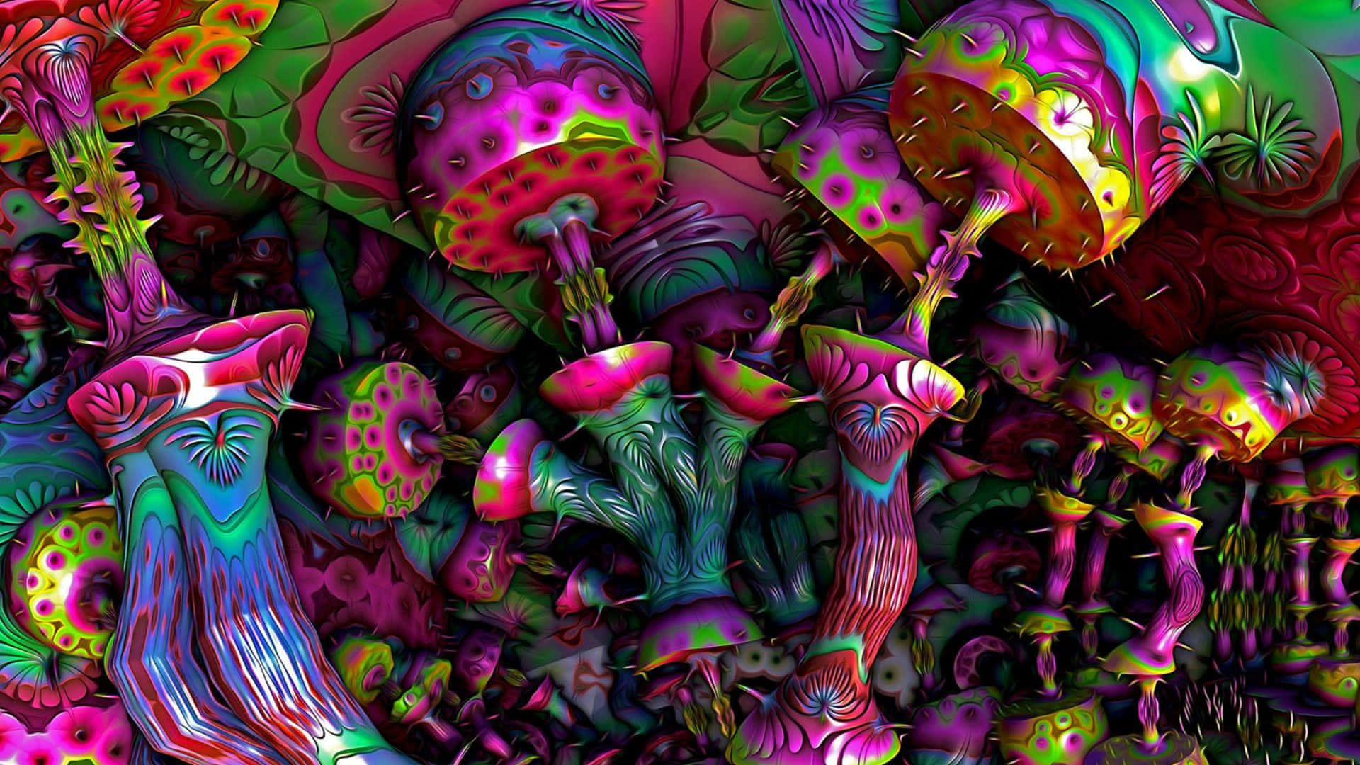 Psychedelic art, vibrant psychedelic mushrooms, glowing caps, Full HD Desktop Wallpaper