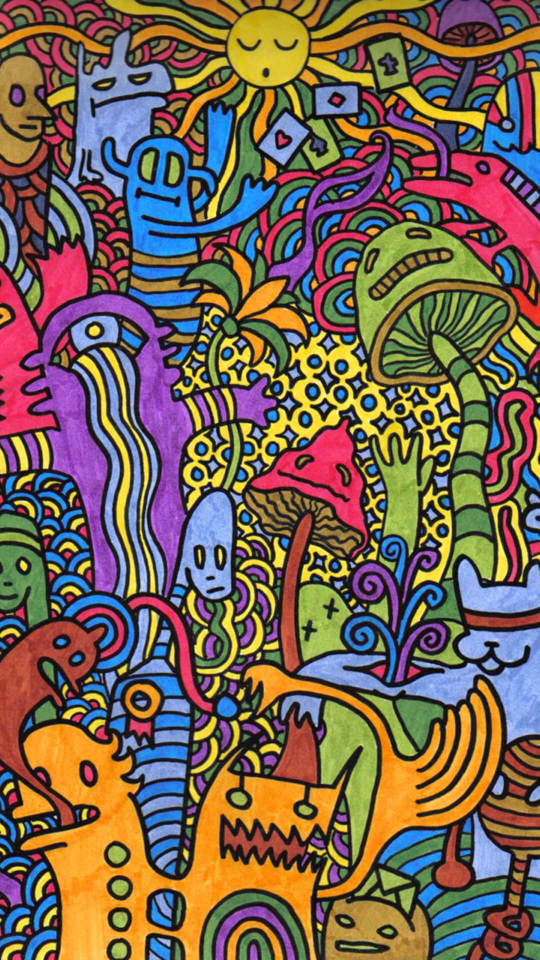 psychedelic art, 1080 x 1920 wallpaper, vibrant psychedelic doodle, Full HD Phone Wallpaper