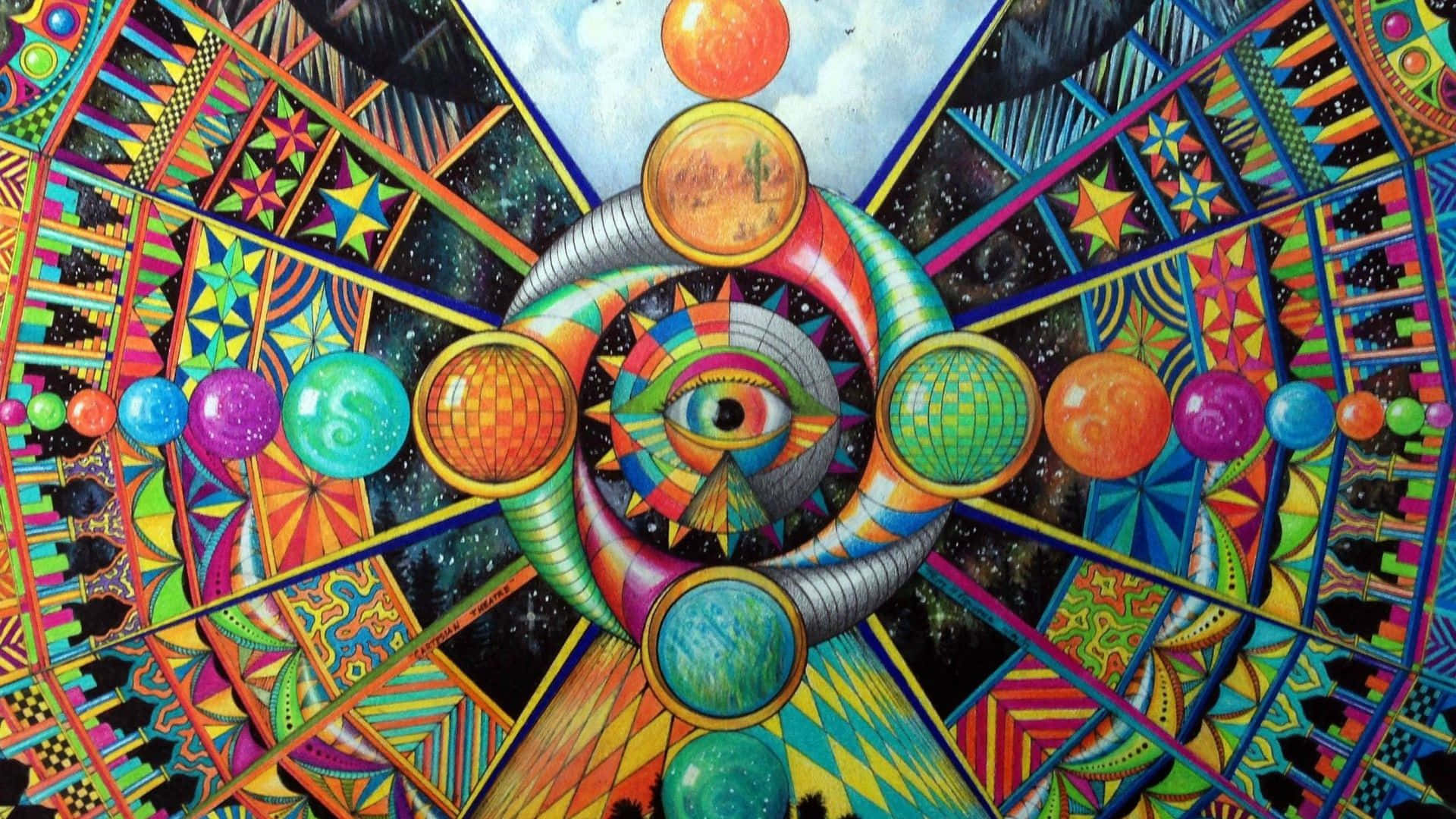 Psychedelic art, cosmic eye, colorful geometric patterns, Full HD Desktop Wallpaper