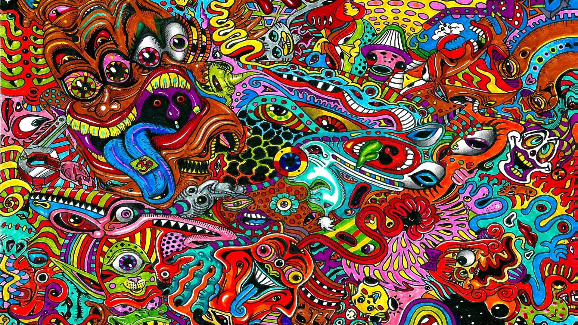 psychedelic art, surreal creatures, swirling patterns, Full HD Desktop Wallpaper