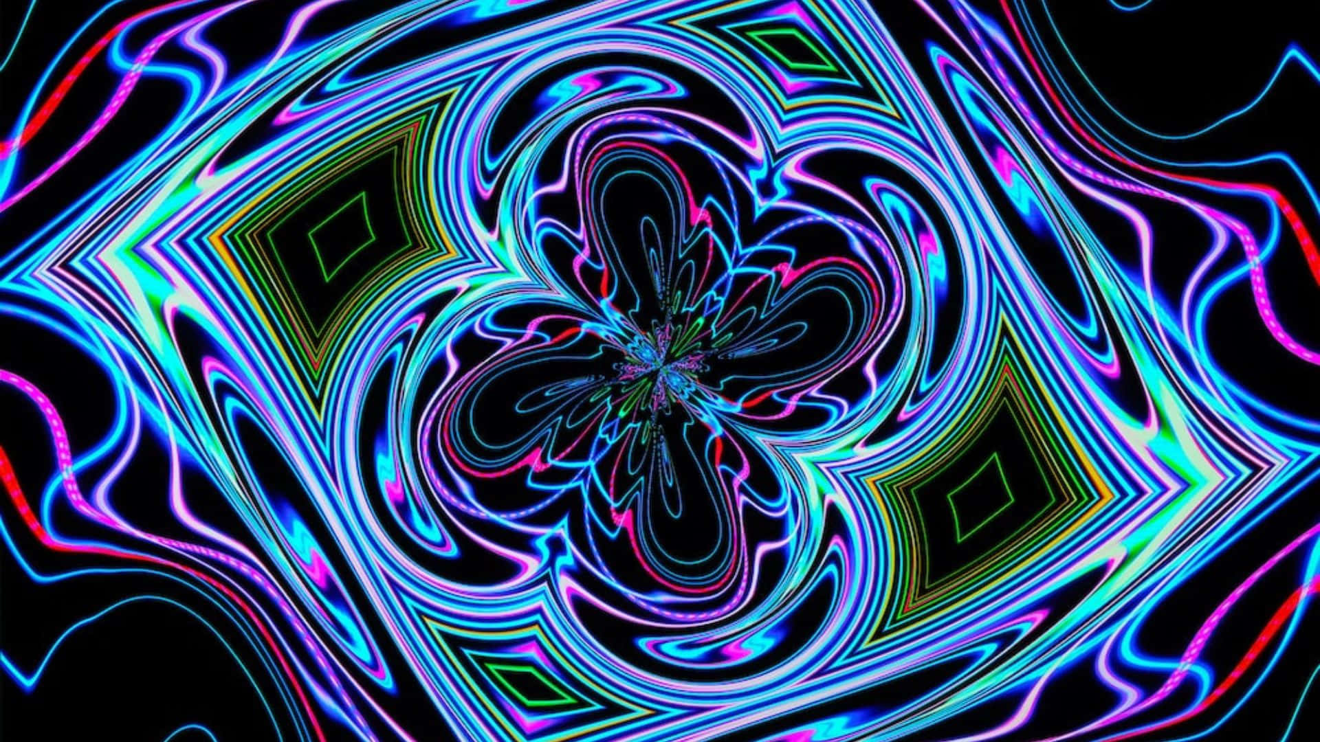neon fractal patterns, hypnotic motion, black background, Full HD Desktop Wallpaper
