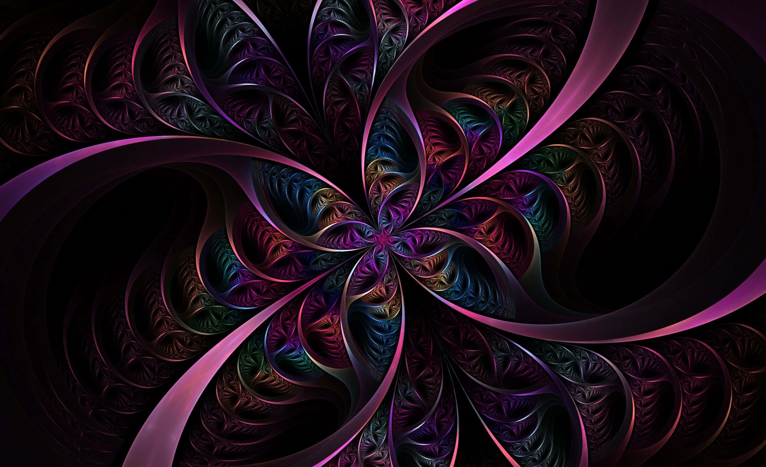psychedelic nature, fractal flower, purple teal, Full HD Desktop Wallpaper