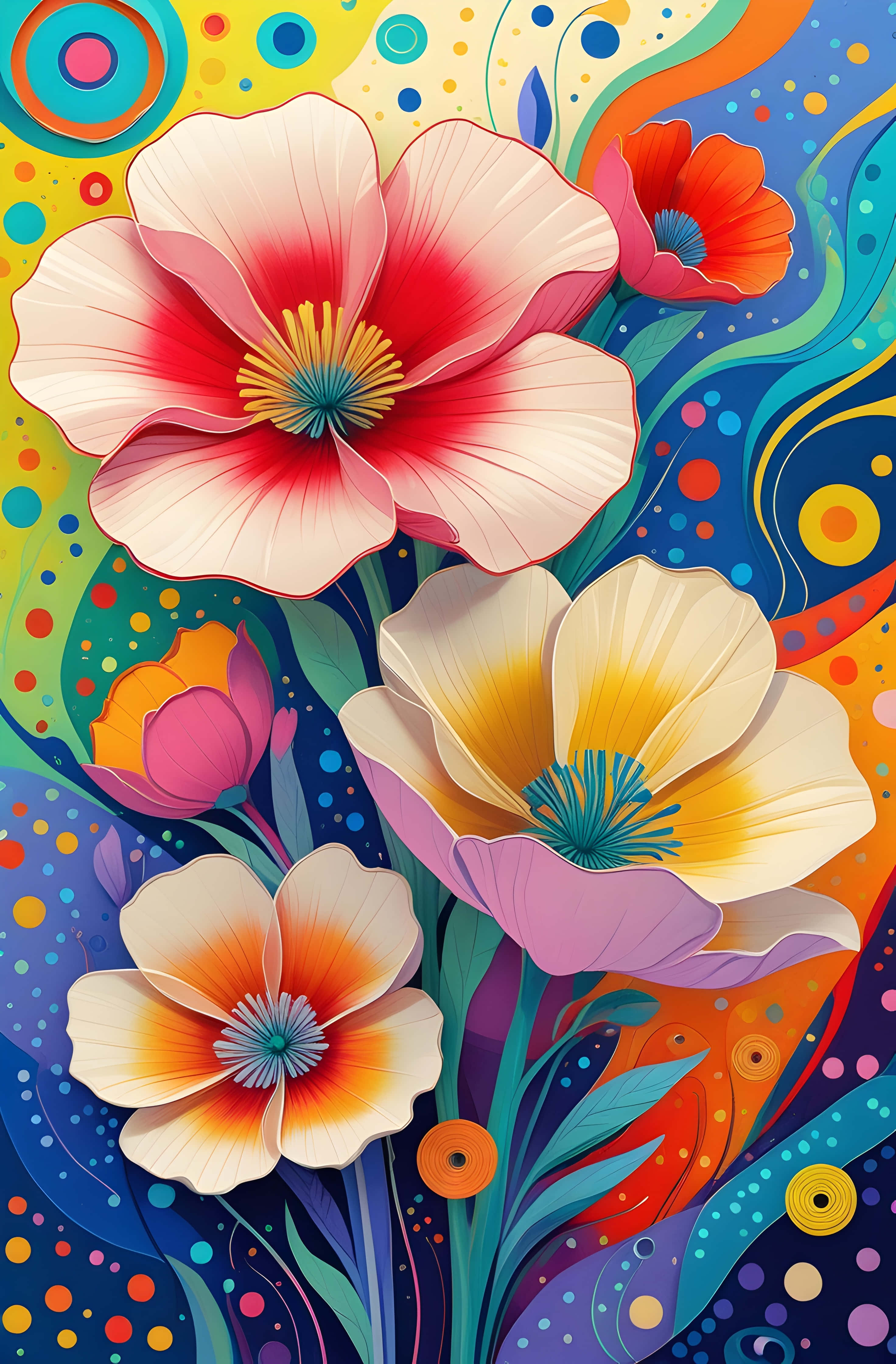 Cosmic Bloom Art, psychedelic swirl, bold colors, 4K Phone Wallpaper