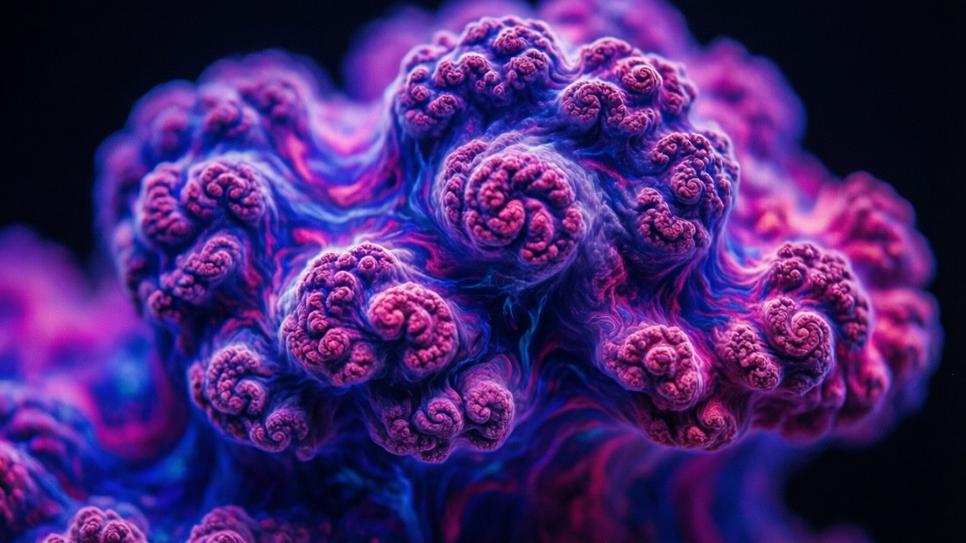 fractal cloud, vibrant purple, blue fractal tendrils, Full HD Desktop Wallpaper