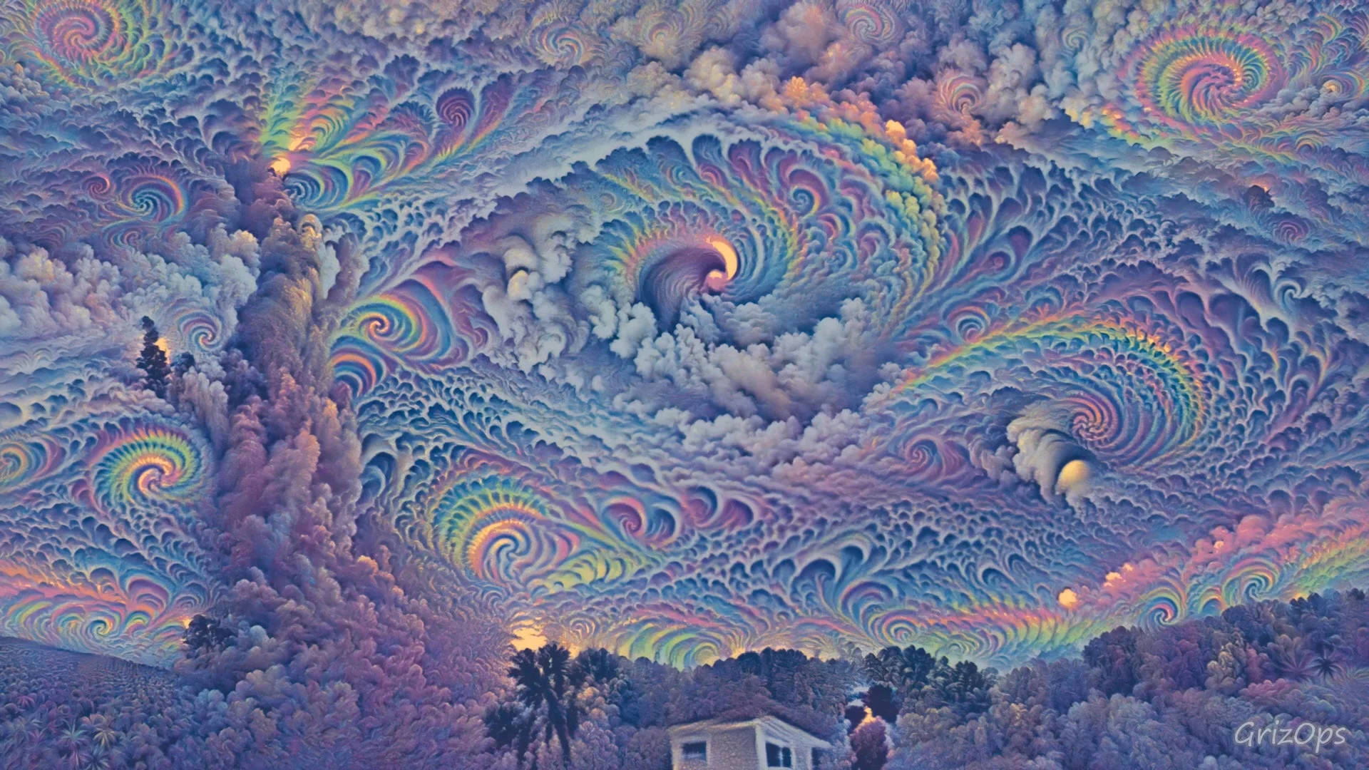 Psychedelic Cloud, surreal sky, vibrant fractal clouds, Full HD Desktop Wallpaper