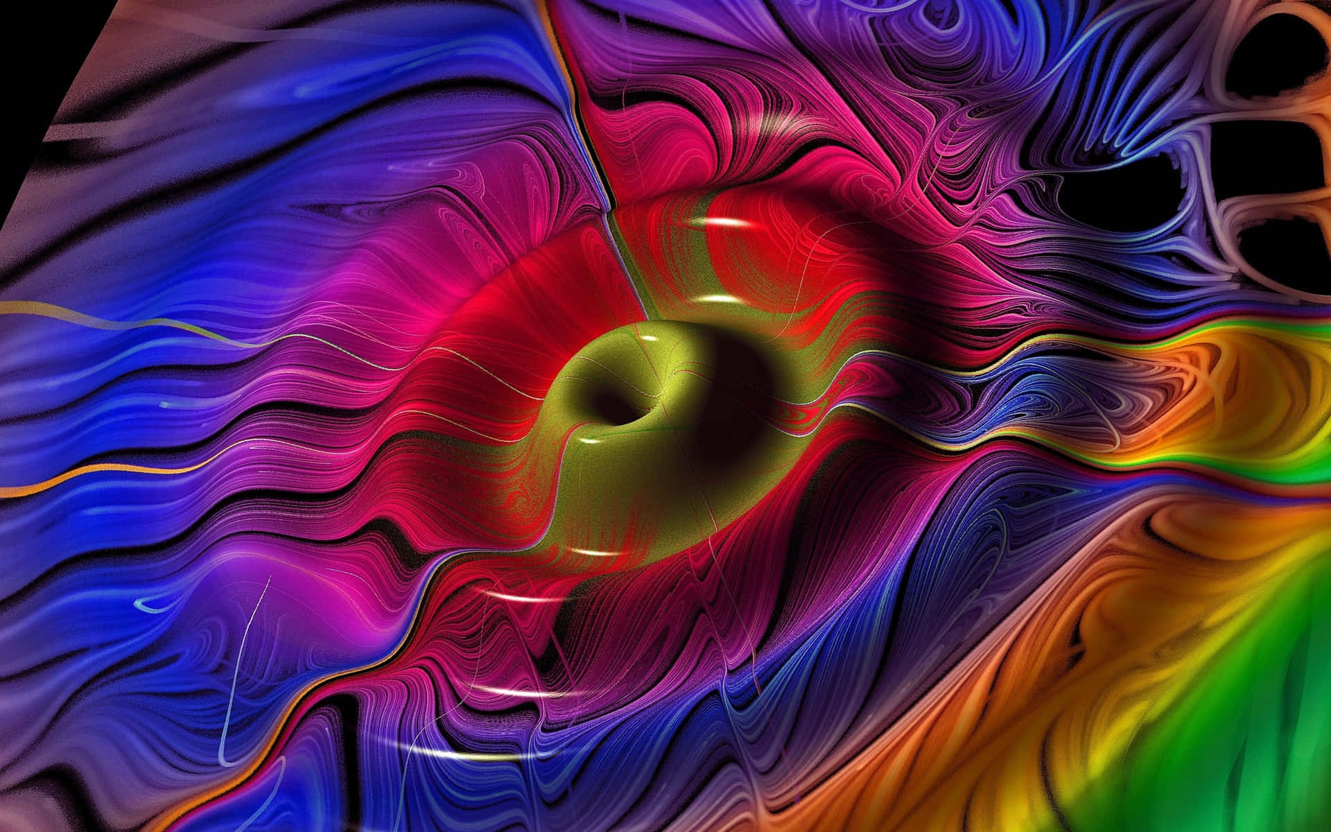 Psychedelic Colors, vibrant swirling colors, central green apple, Full HD Desktop Wallpaper