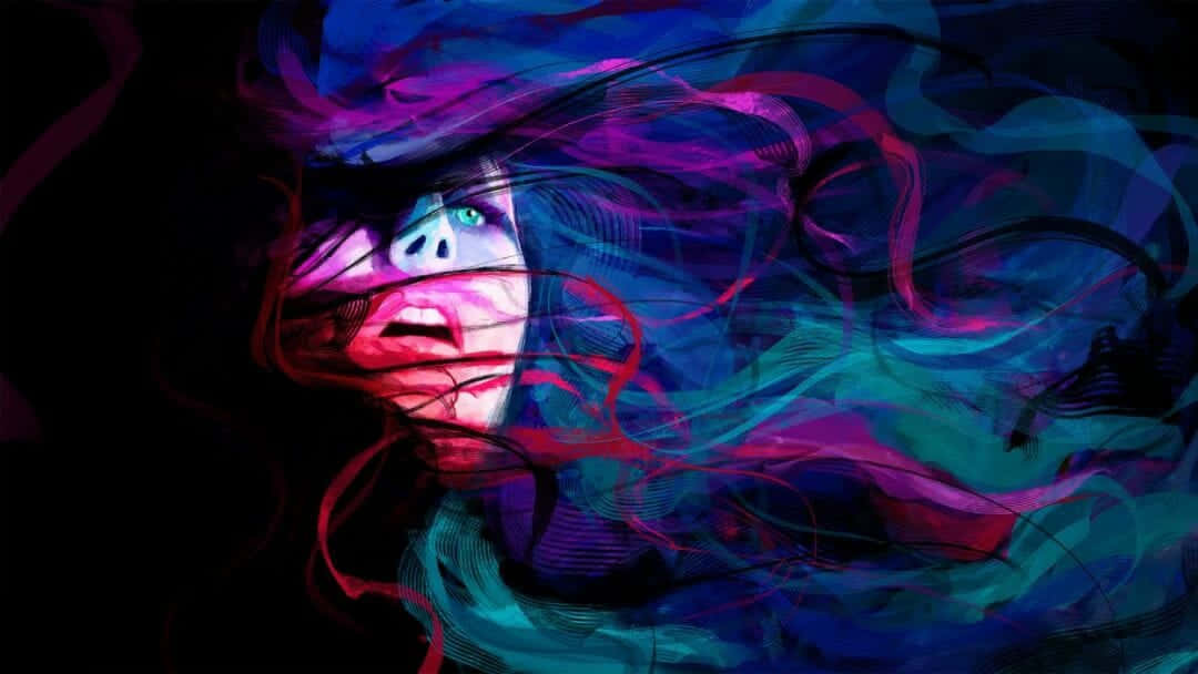 Psychedelic Colors, glowing eyes, vibrant swirling hair, SD Desktop Wallpaper