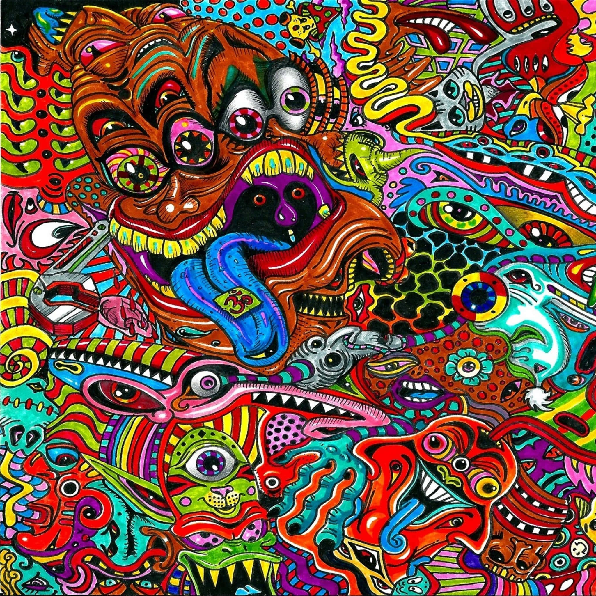 psychedelic colors, surreal creatures, glowing eyes, Full HD Desktop Wallpaper