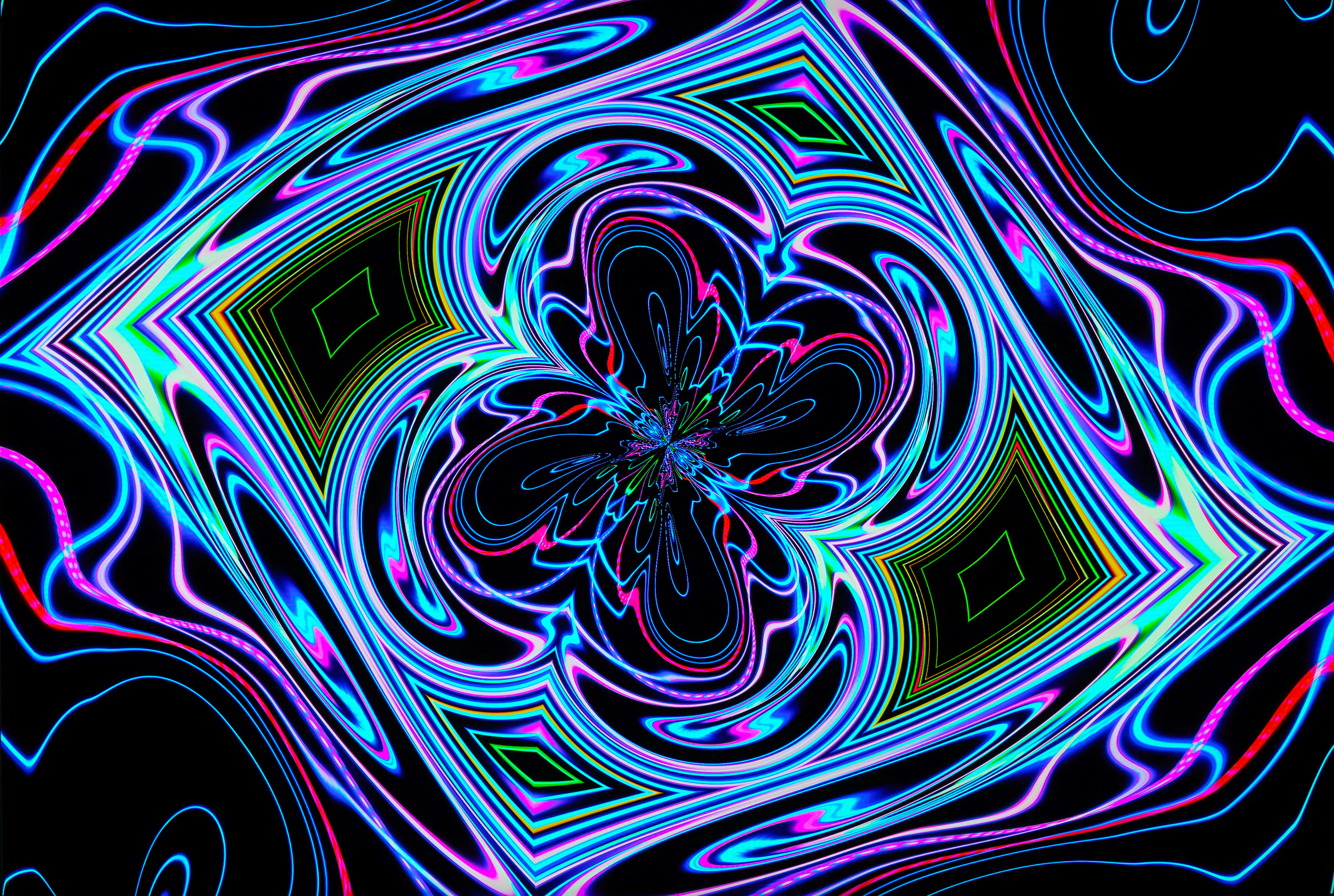 neon lines, kaleidoscopic tunnel, electric blues, 5K Desktop Wallpaper