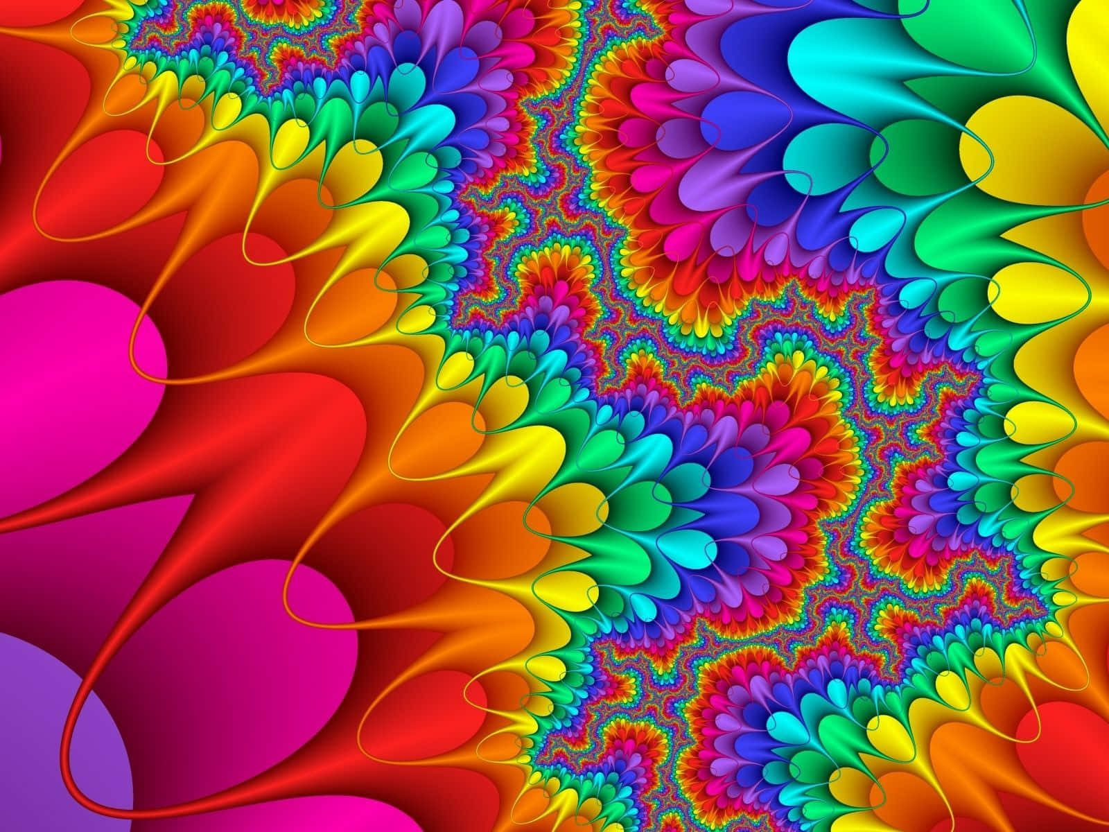 psychedelic rainbow hues, vibrant fractal patterns, mesmerizing digital explosion of color, HD Desktop Wallpaper