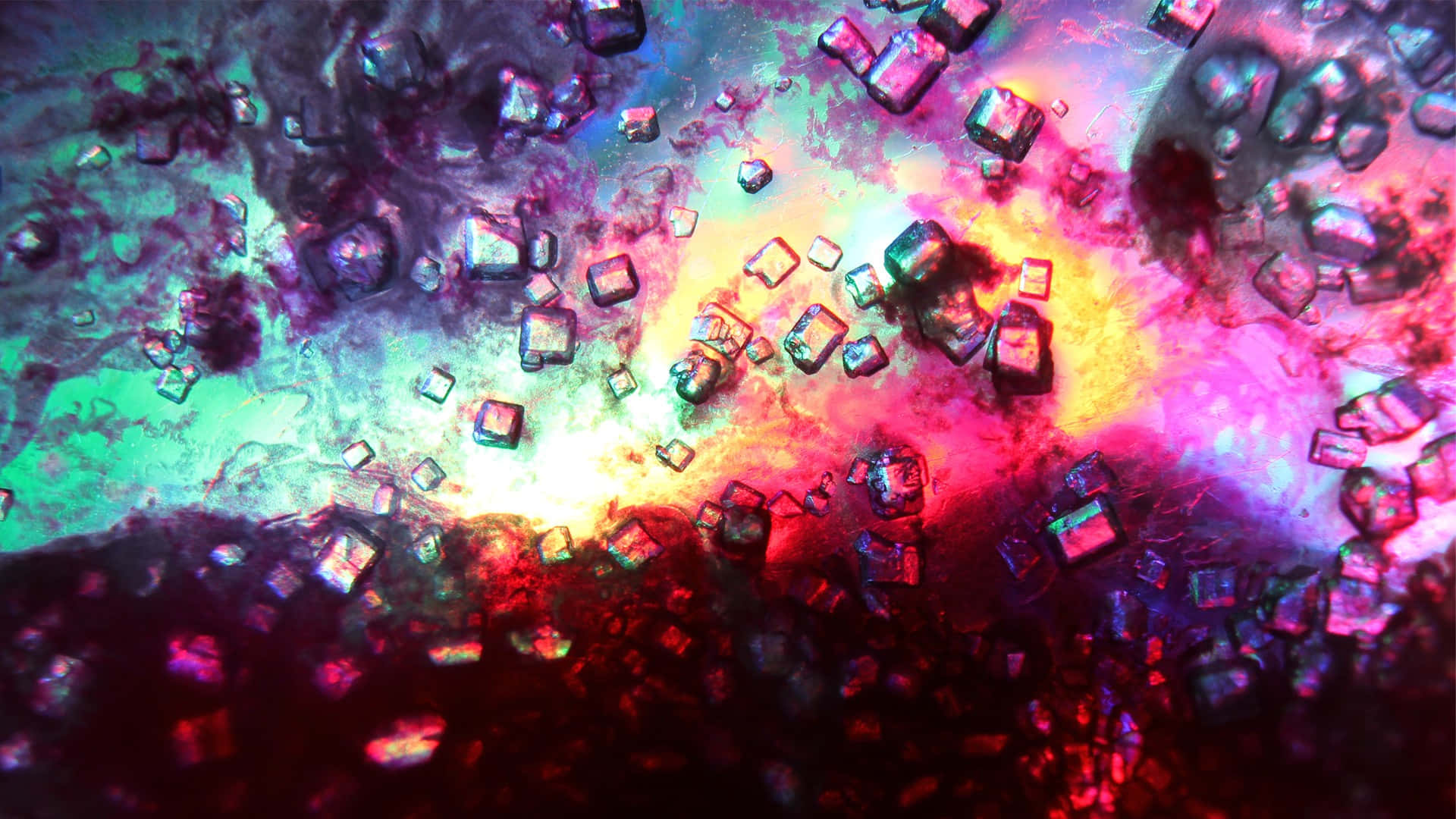 kaleidoscope of psychedelic colors, cosmic nebula, glowing cubes, Full HD Desktop Wallpaper