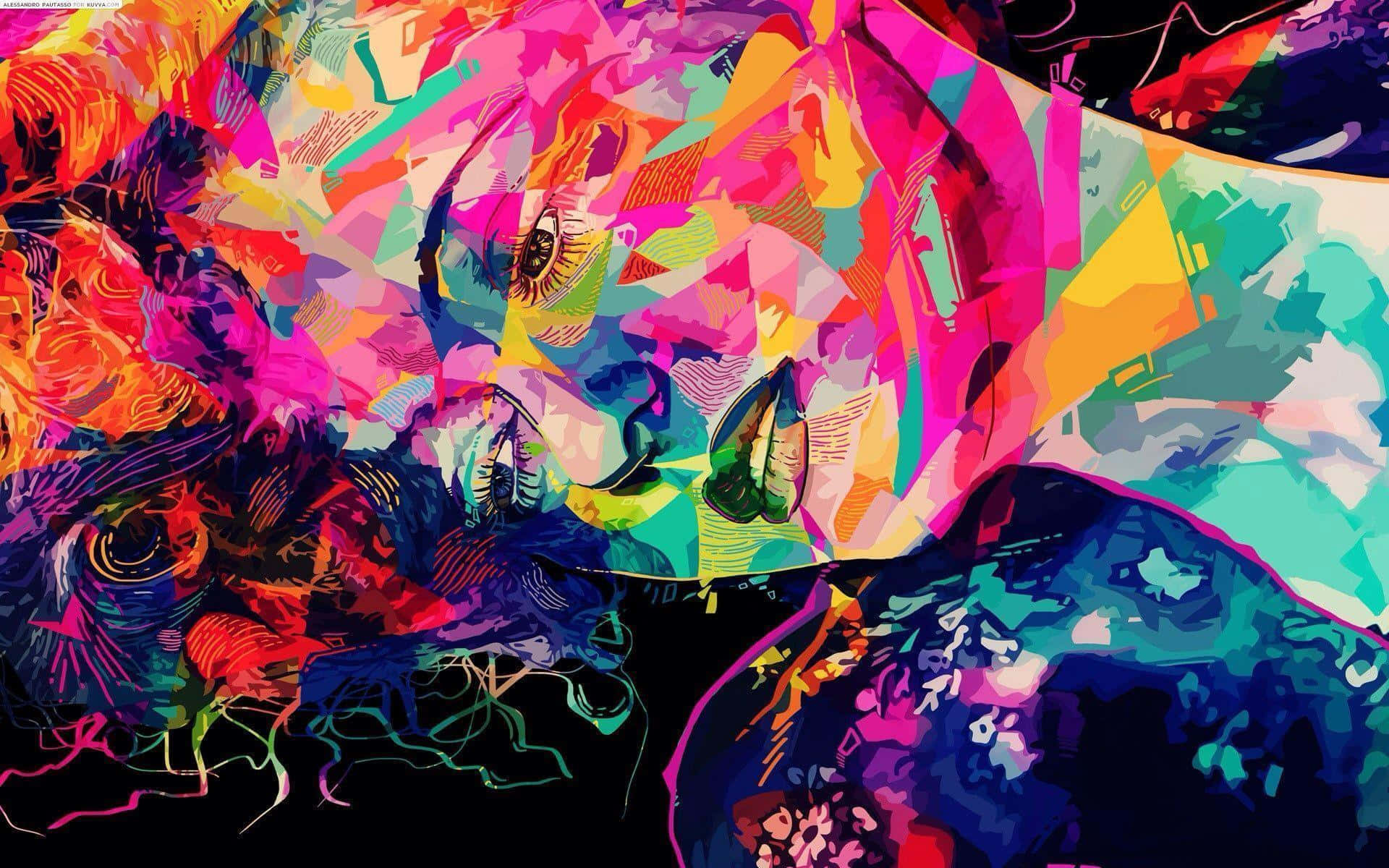 Psychedelic Colors, vibrant abstract digital portrait, woman's face, Full HD Desktop Wallpaper