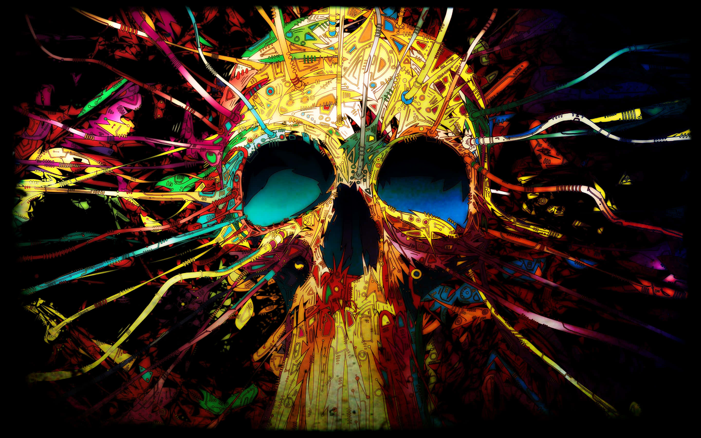 Psychedelic Colors, digital-art skull, glowing eyes, 2K Desktop Wallpaper