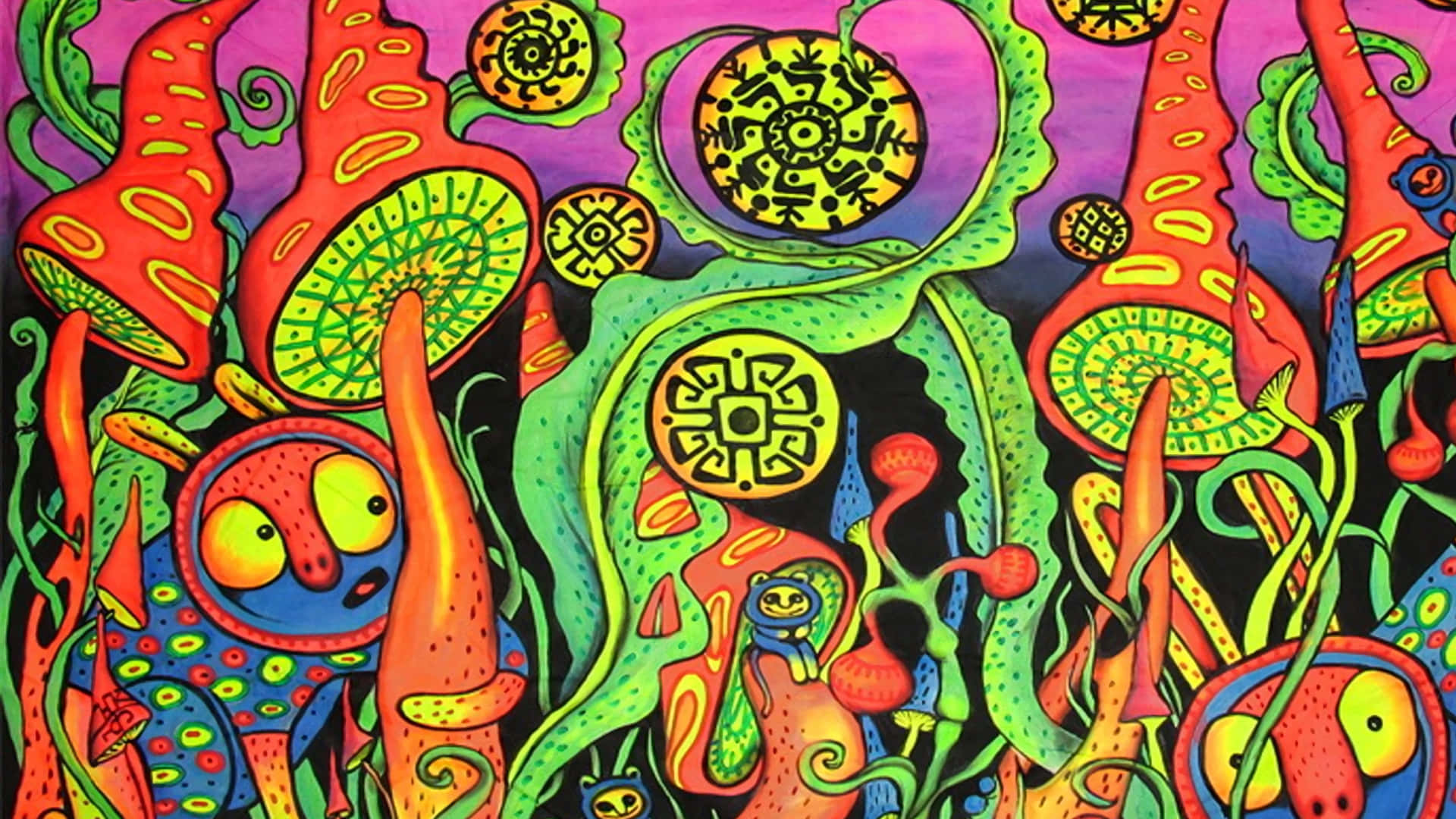 Psychedelic Colors, floral, glowing eyes, Full HD Desktop Wallpaper