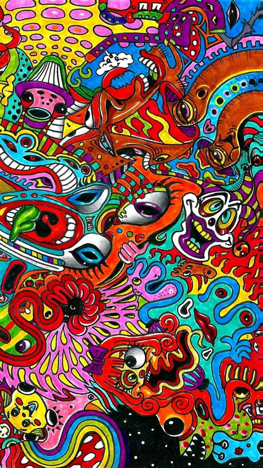 vibrant psychedelic artwork, i Phone background, colorful abstract creatures, Full HD Phone Wallpaper