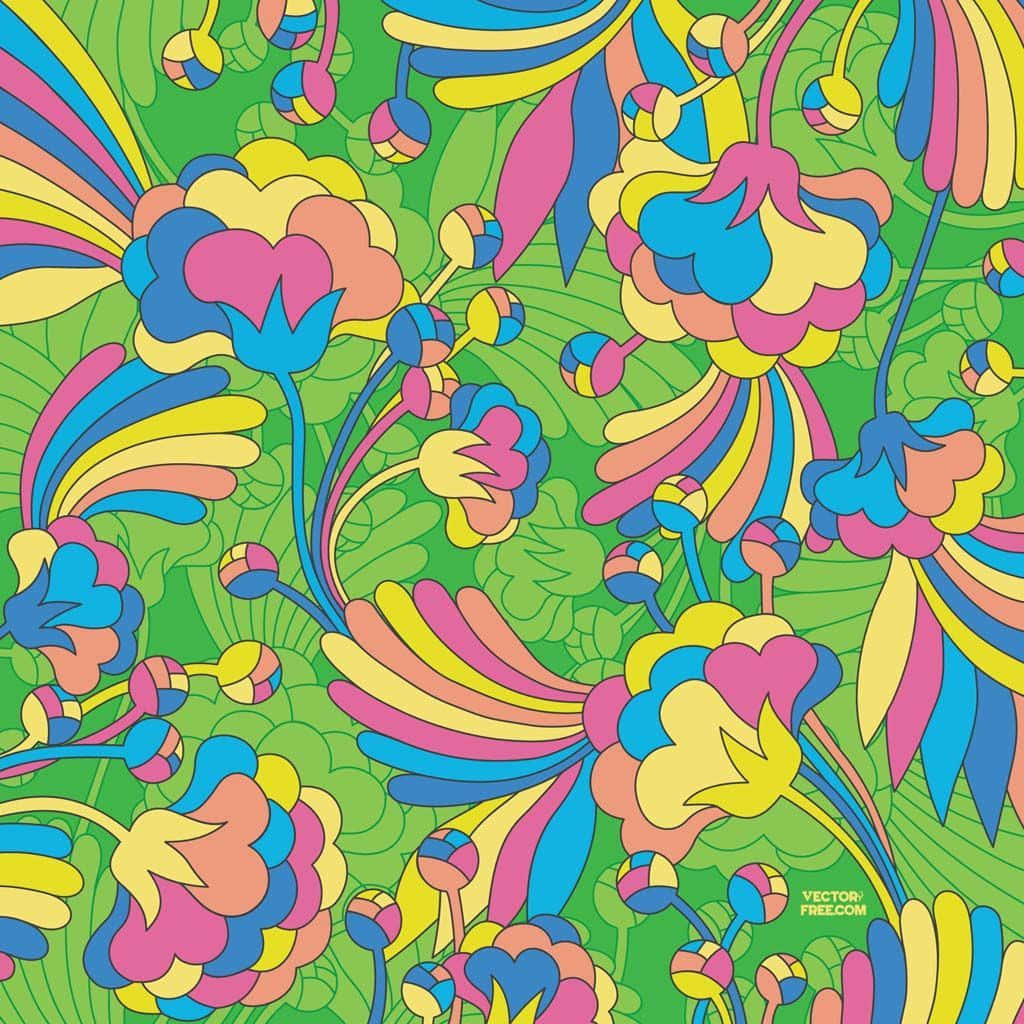 1960s psychedelic, psychedelic flowers, bold pink yellow and blue, SD Desktop Wallpaper
