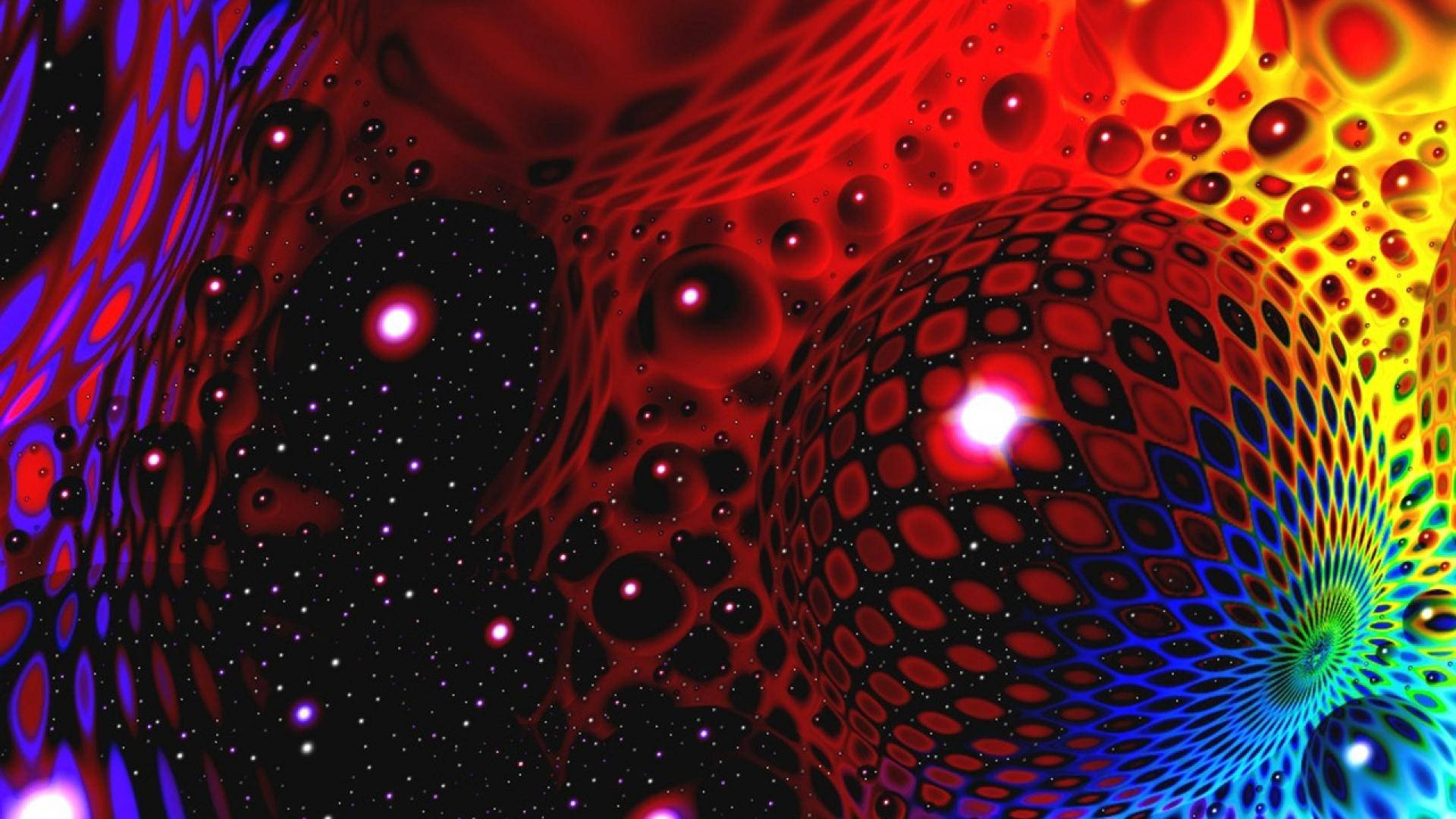 cosmic swirls, red yellow and blue, glowing orbs, Full HD Desktop Wallpaper