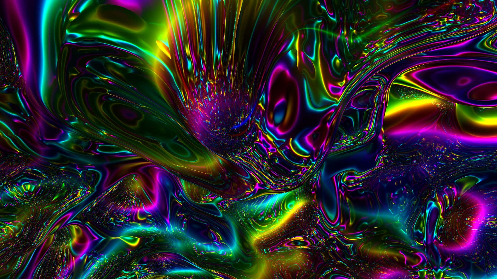 Psychedelic Fractals, neon liquid, iridescent swirls, Full HD Desktop Wallpaper