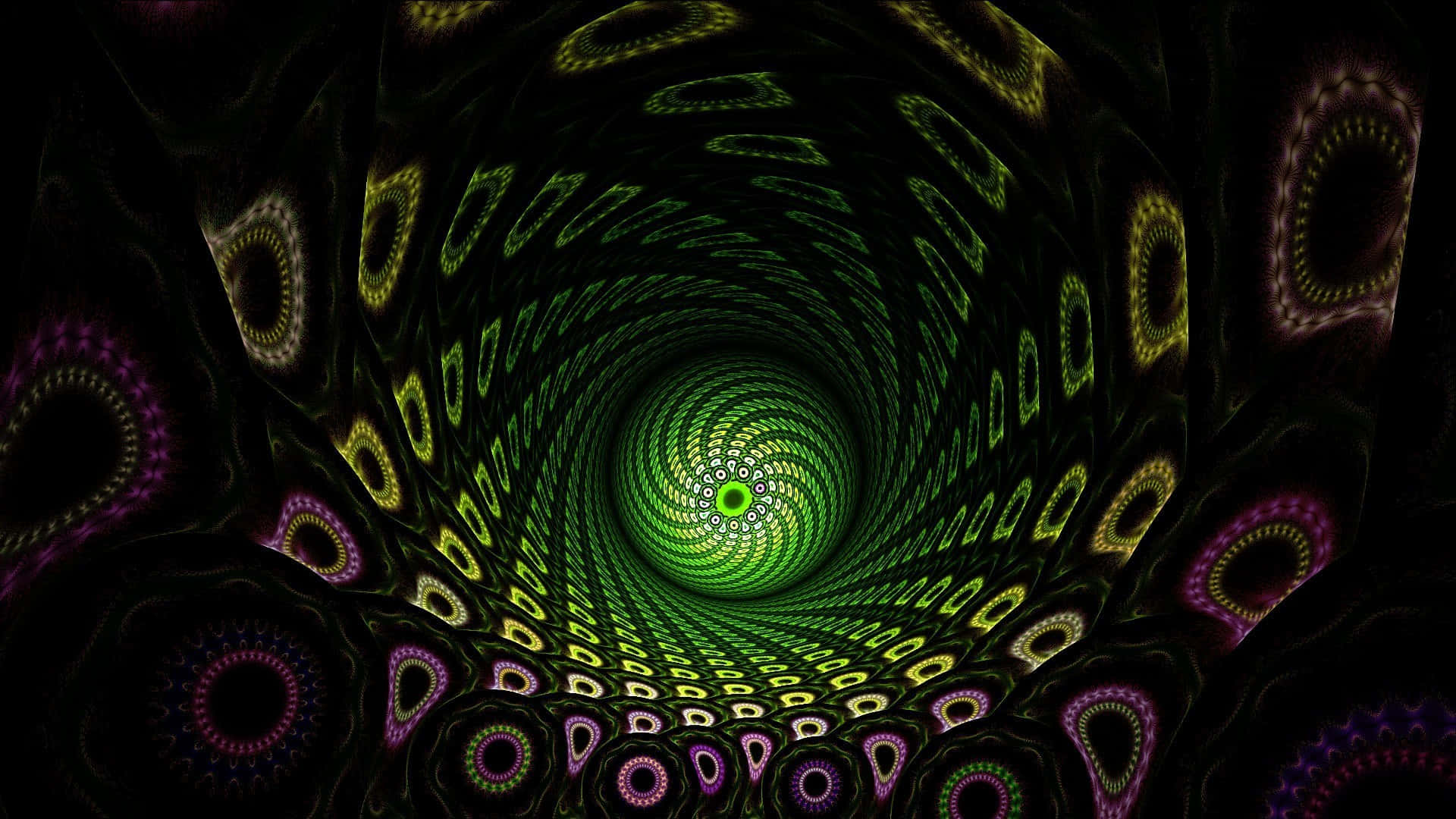 Psychedelic Fractals, glowing green, purple fractal patterns, Full HD Desktop Wallpaper