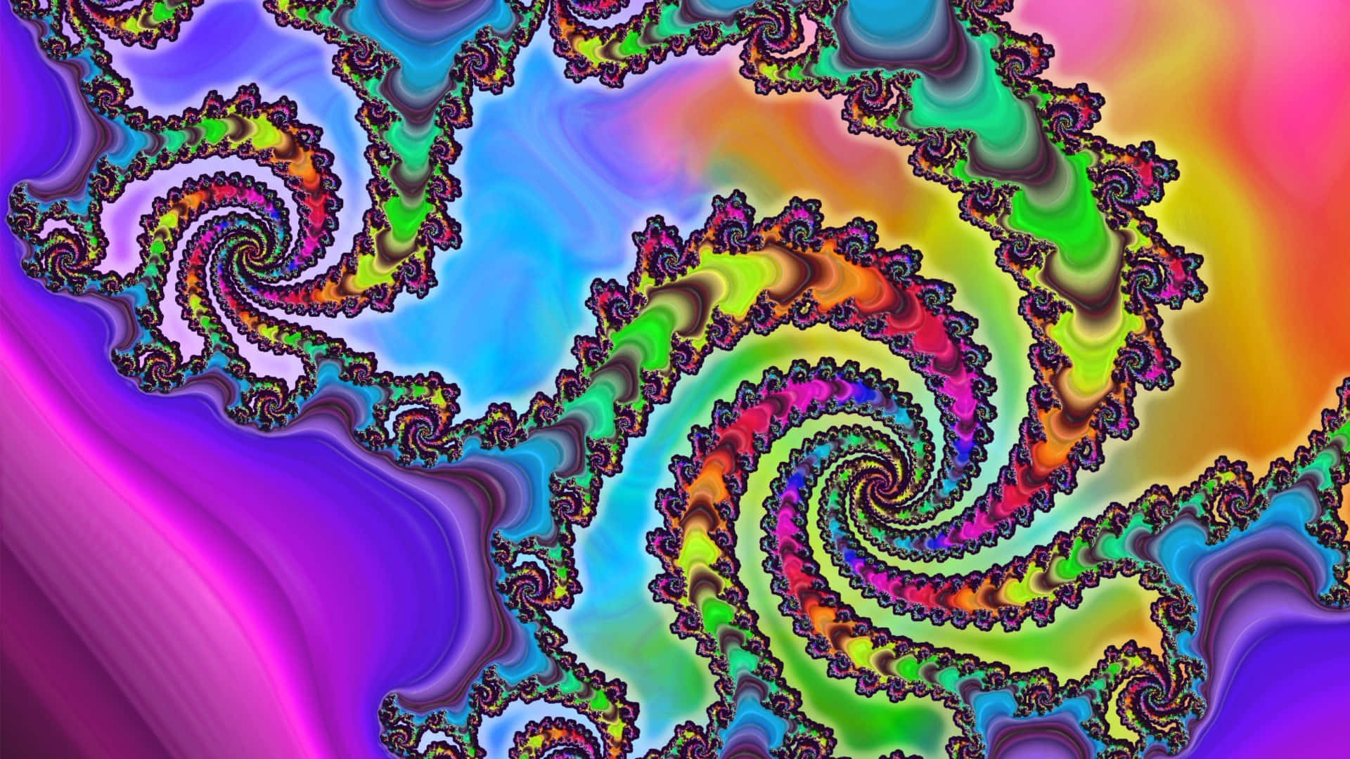 Psychedelic Fractals, fractal spirals, psychedelic rainbow hues, Full HD Desktop Wallpaper