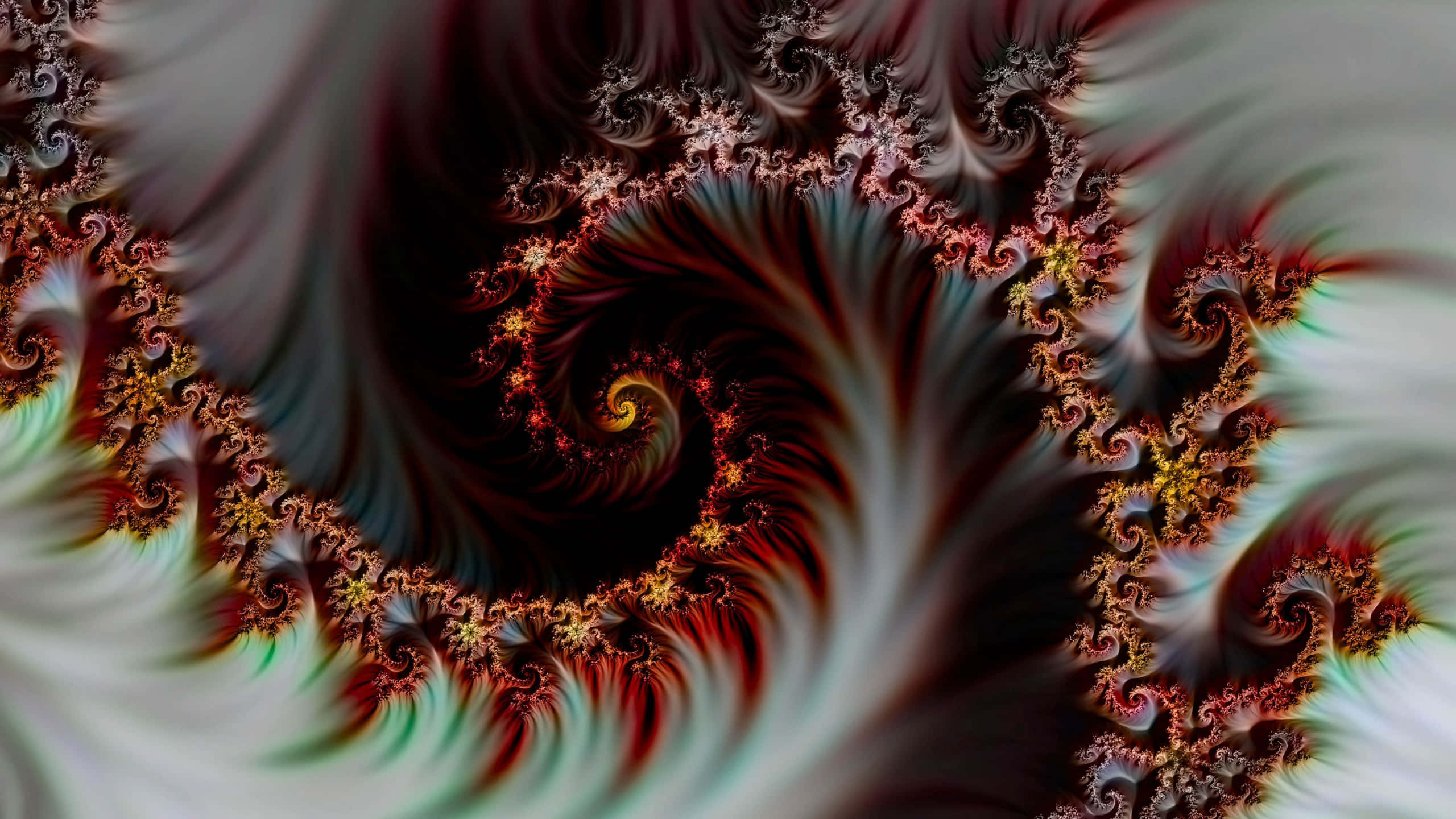 Psychedelic Fractals, fractal spiral, fiery reds, 2K Desktop Wallpaper