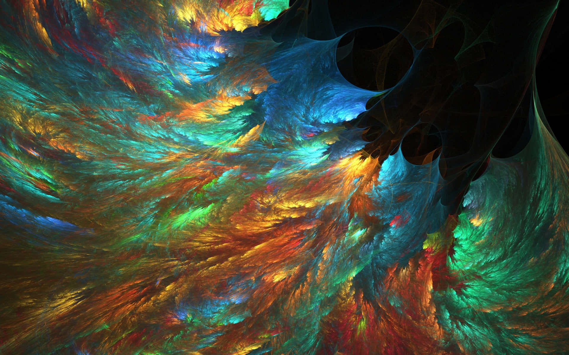 Psychedelic Fractals, teal, orange, Full HD Desktop Wallpaper
