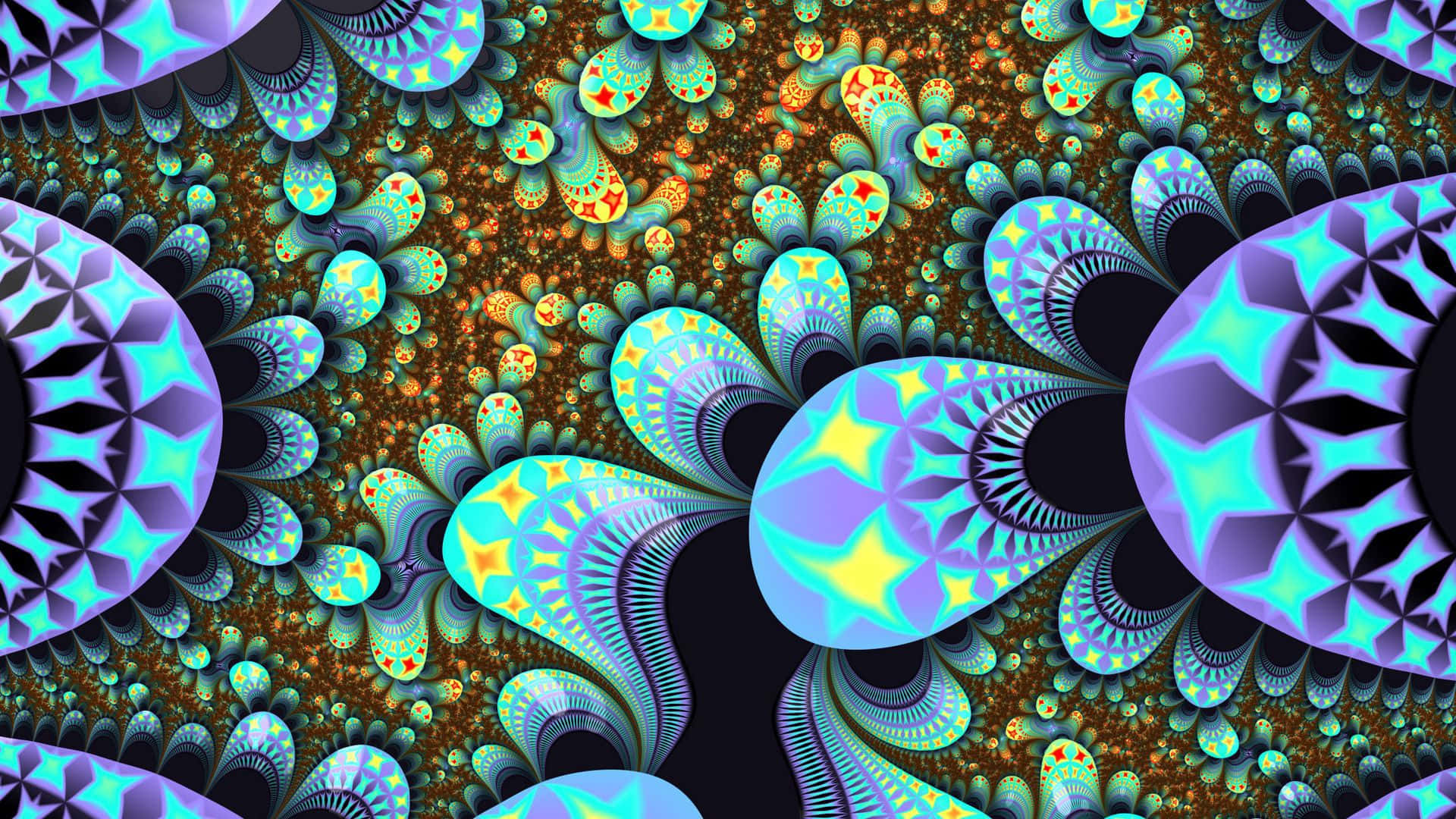 Psychedelic Fractals, teal purple, gold, Full HD Desktop Wallpaper