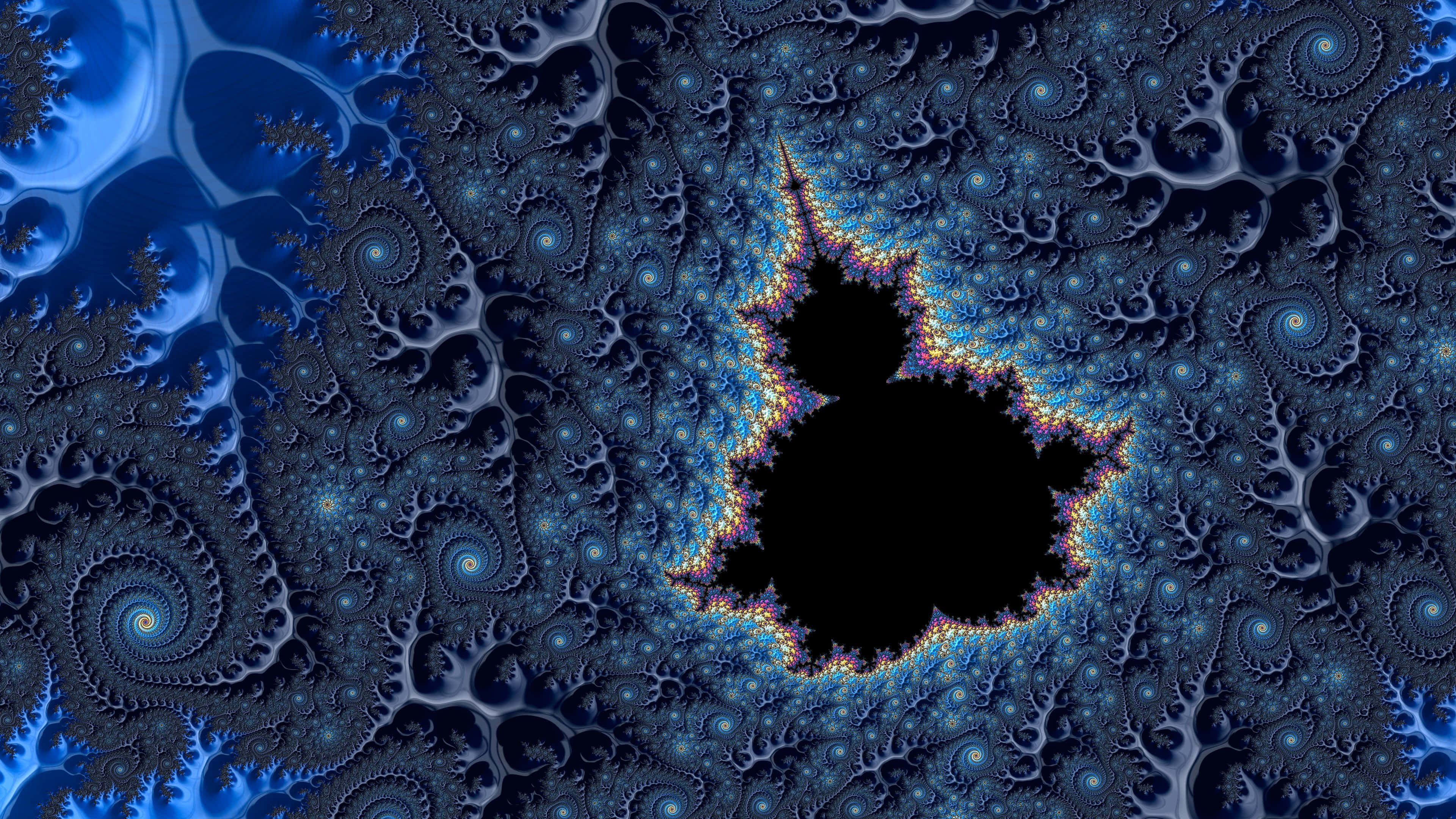 Psychedelic Fractals, blue fractal pattern, intricate spirals, 4K Desktop Wallpaper